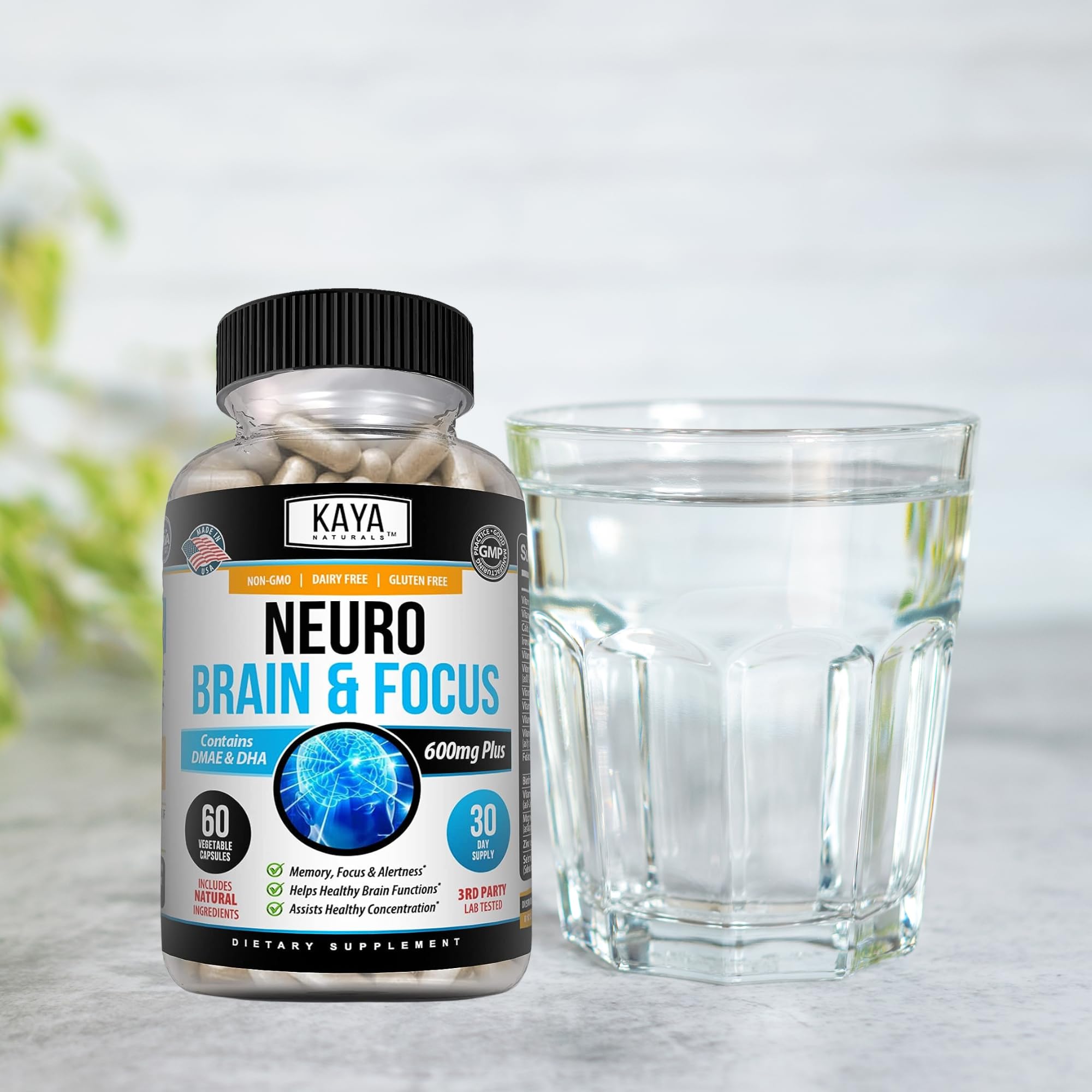 Kaya Naturals - Neuro Brain for Memory & Focus - Nootropic Energy Capsule - Nootropic Brain Support Supplement - Focus & Concentration & Learning Accuracy - Cognitive Function - 60 Count Kaya Naturals uk supplements