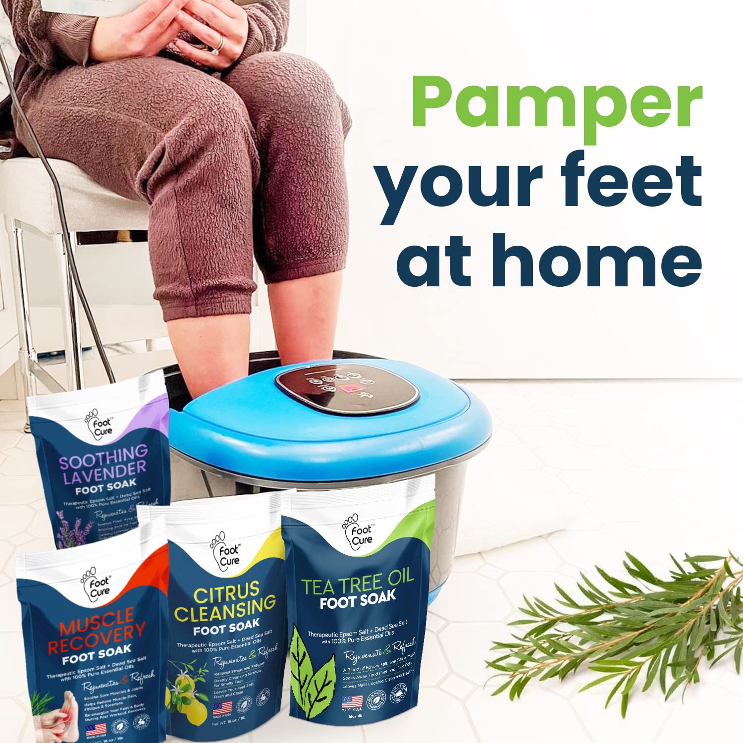 Foot Soak with Epsom Salts- Variety Pack of 4- Tea Tree Oil, Muscle Relief, Calming FOOT CURE uk supplements