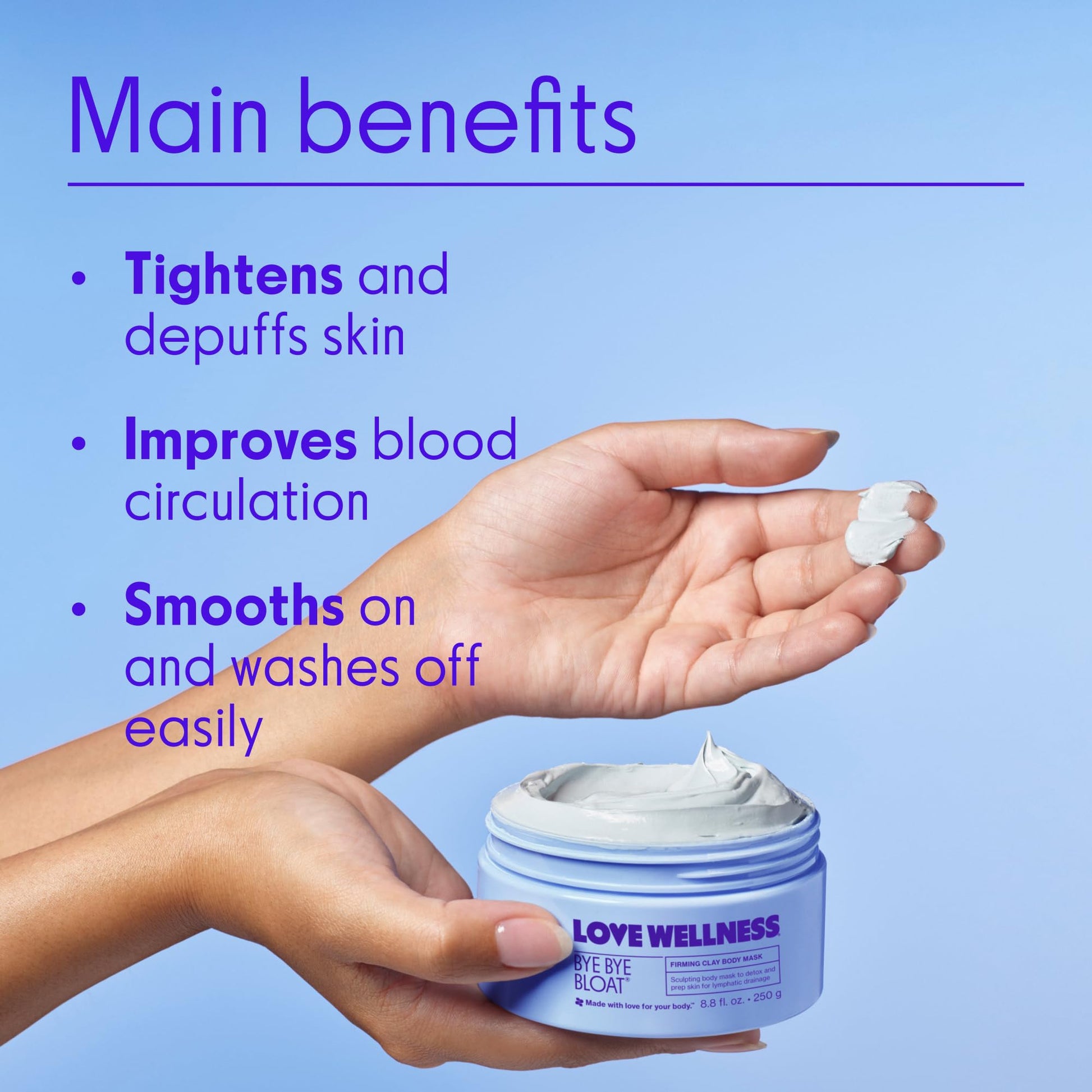 Love Wellness Bye Bye Bloat Firming Clay Body Mask | Lymphatic Drainage Body Mask for Women | Support Bloating Relief, Skin Hydration & Boost Circulation | Caffeine, Grapefruit & Peppermint Oil | 250g Love Wellness uk supplements