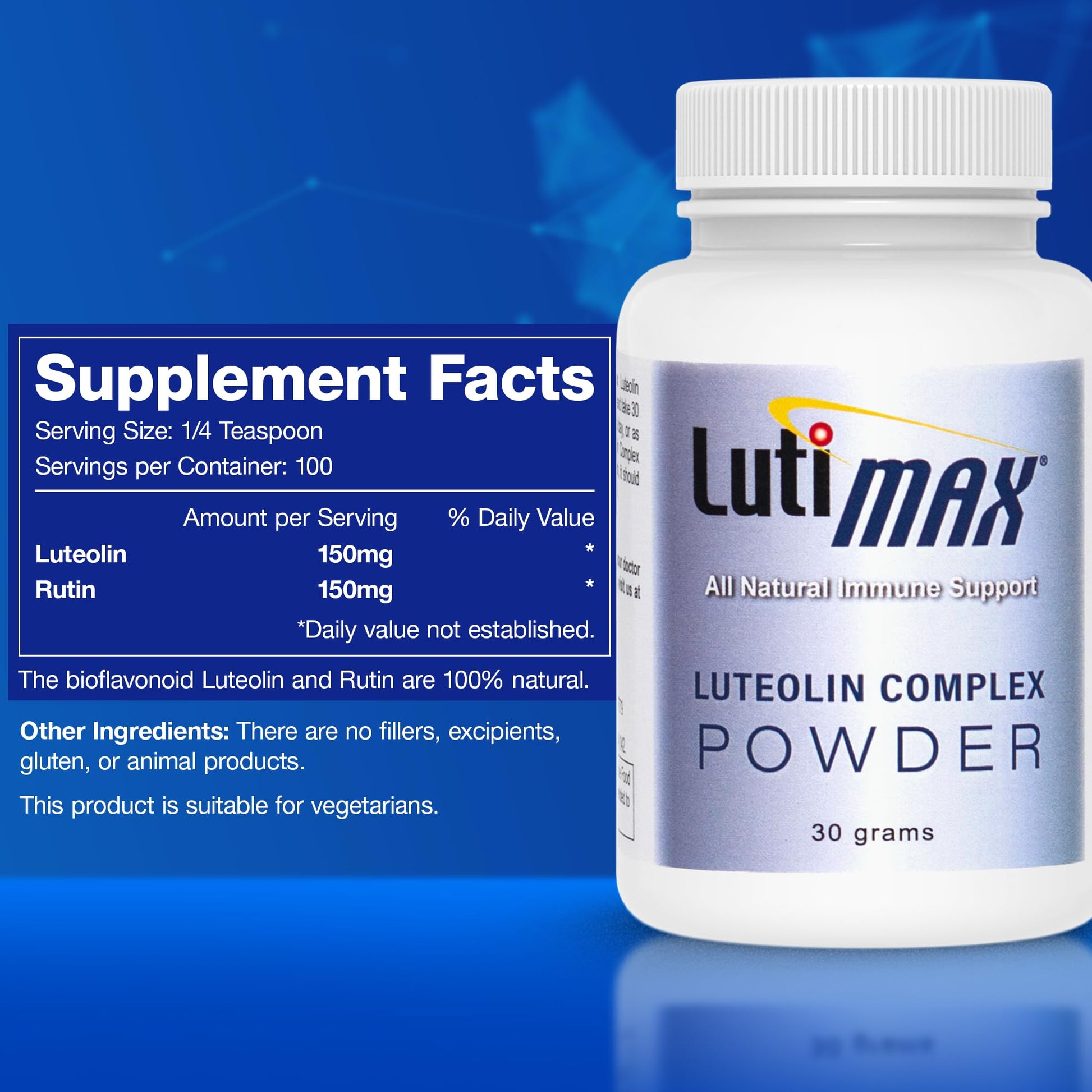 Lutimax Luteolin Complex Powder Brain Supplement with Rutin - Nootropic Brain Supplements for Memory and Focus to Improve Brain Health - Antioxidant Supplement for Immune Support - 100 Servings Solo Luti uk supplements