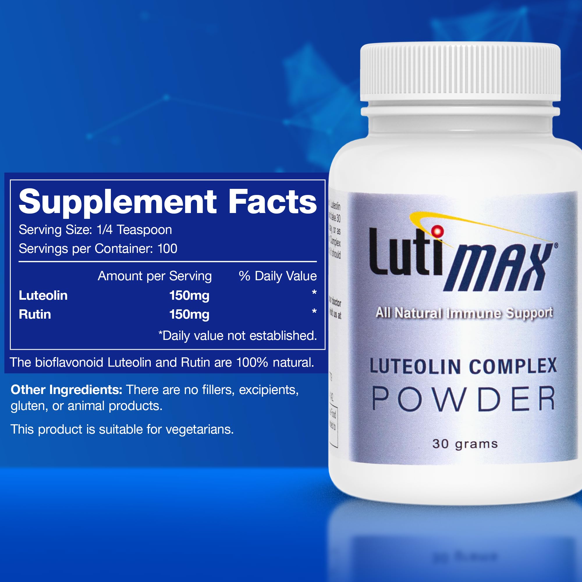 Lutimax Luteolin Complex Powder Brain Supplement with Rutin - Nootropic Brain Supplements for Memory and Focus to Improve Brain Health - Antioxidant Supplement for Immune Support - 100 Servings Solo Luti uk supplements