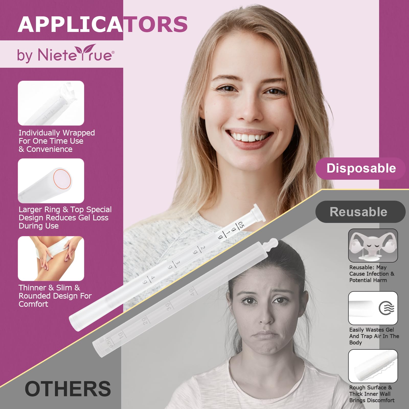 Nieteyrue Plastic Vaginial Cream Applicators (60 Packs) 2024 New Dosage Markings Individually Nieteyrue uk supplements