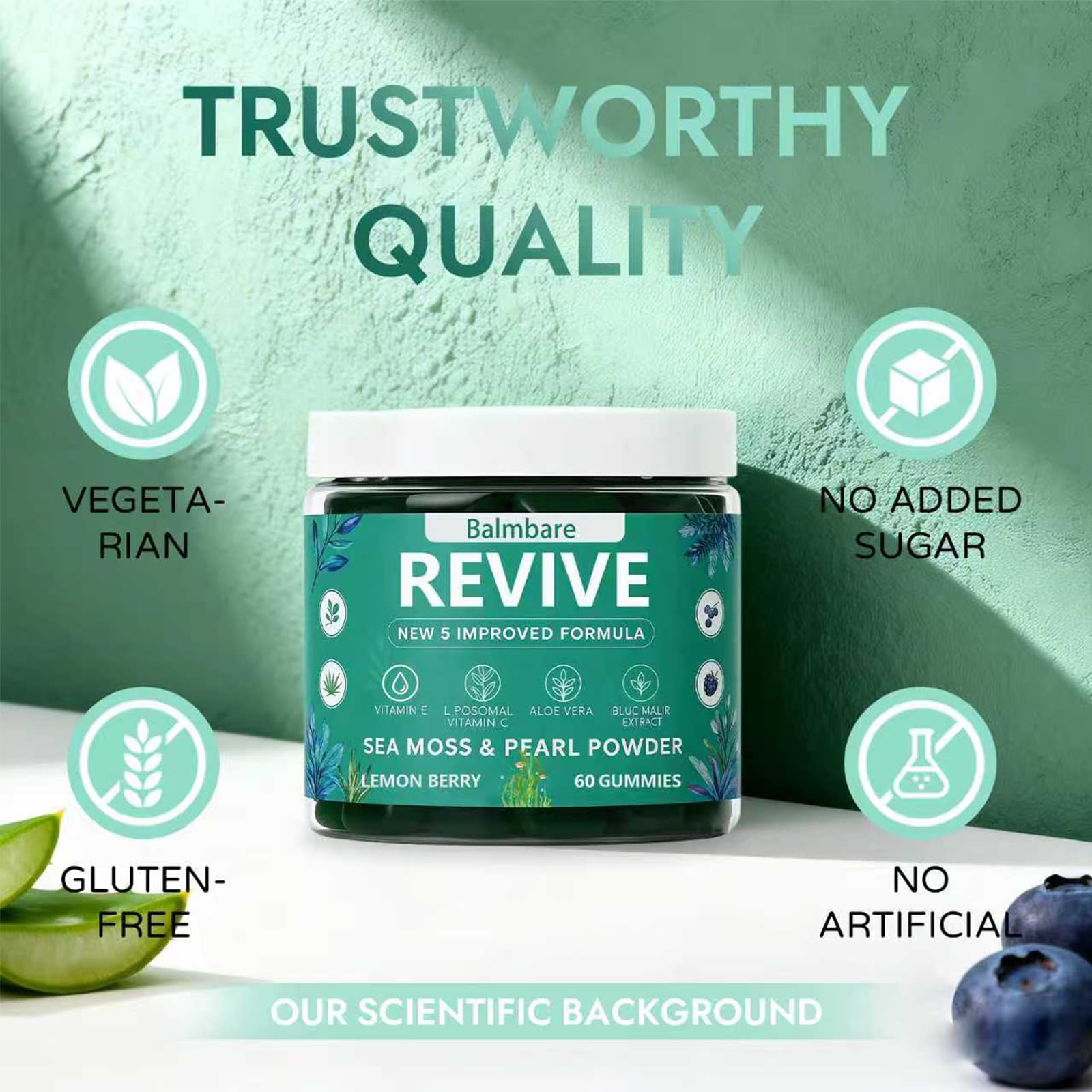 Balmbare Revive Gummies for Hair Loss, with Organic Irish Sea Moss Pearl Powder, Vitamins C & E, Aloe Vera - Supports Healthy Hair, Skin & Nails Growth (1pcs) ReviveNerve uk supplements
