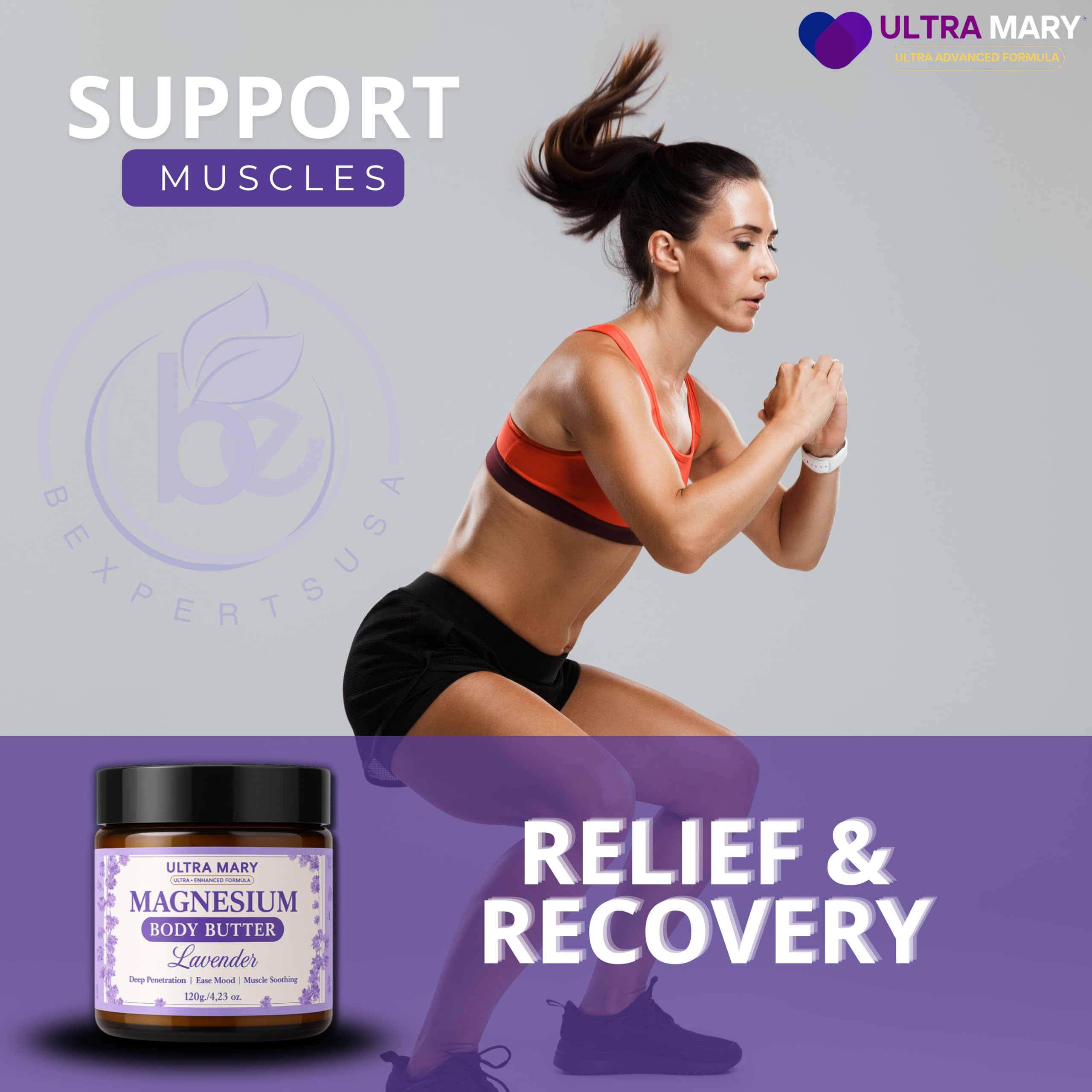 Nighttime Magnesium Cream for Pain, Nerve & Leg Cramps - Magnesium Body Butter for Sleep with Shea Butter, Jojoba Oil, Coconut Extract & Dandelion - Lavender Magnesium Lotion for Kids - 4.23oz ULTRA MARY uk supplements