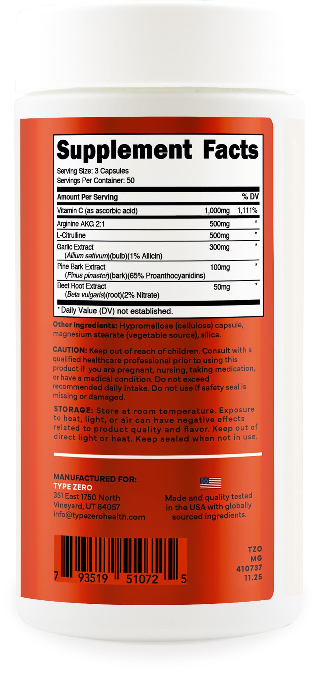 Type Zero Nitric Oxide 6X Booster, 150 Veggie Capsules - Natural Supplement - Beetroot, Arginine AKG, Citrulline, Pine Bark, Garlic & VIT C | Nitrous Oxide Type Zero uk supplements