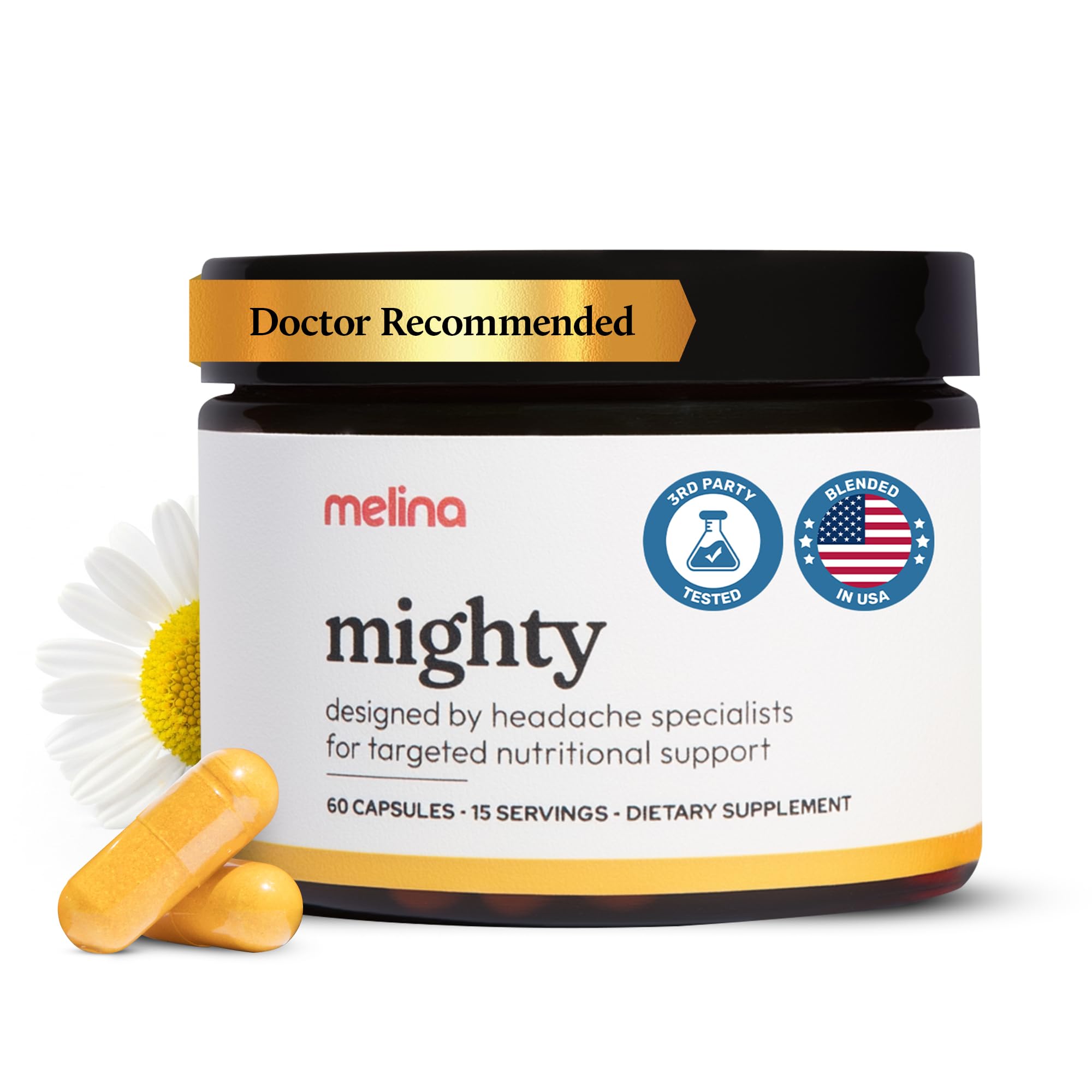 Melina Mighty Natural Migraine Relief Supplement - Magnesium, B2 Riboflavin 400mg, Feverfew, CoQ-10, ALCAR to Strengthen Migraine and Headache Prevention - 15 Servings (60 Caps) Melina uk supplements