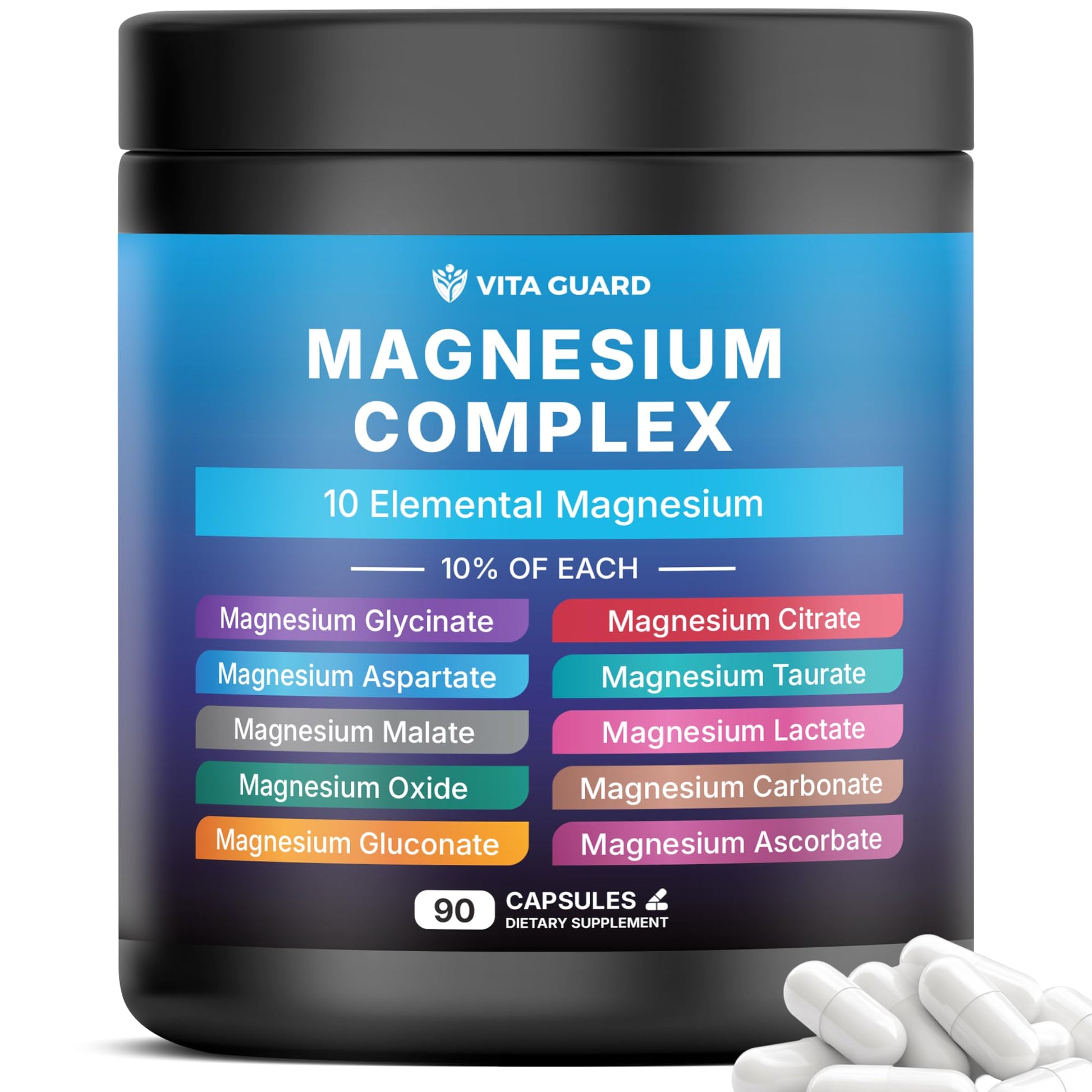 Vita Guard Magnesium Complex 1480mg – 10-in-1 with Glycinate, Citrate, Malate & More – High Absorption – Sleep, Muscle, Nerve & Heart Support – 90 Vegan Capsules – Non-GMO, Gluten-Free, No Sugar Vita Guard uk supplements