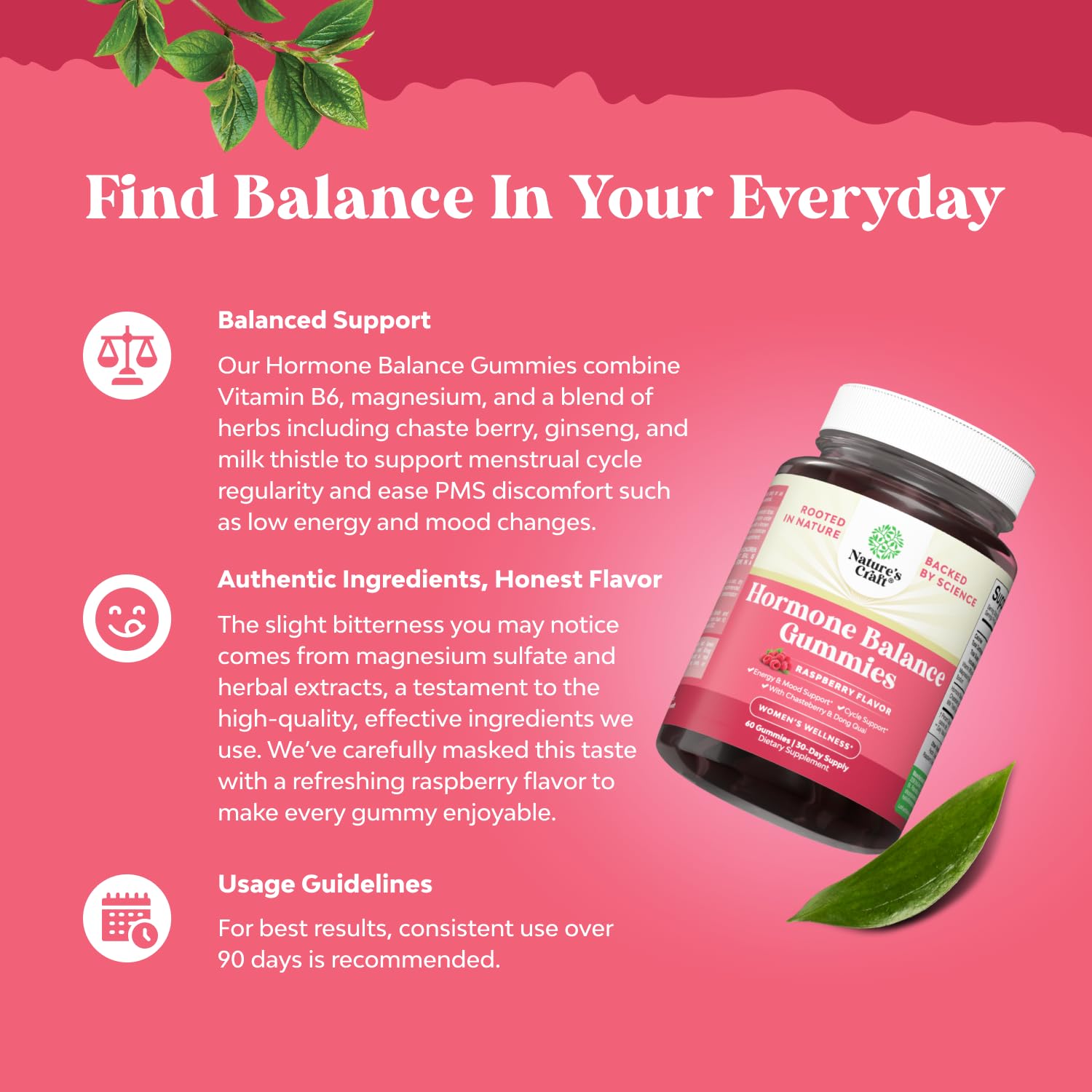 Hormone Balance for Women Gummies of All Ages - PMS Support Supplement for Women to Regulate Menstrual Cycle & Hormonal Balance Menopause & Mood Swings with Vitamin B6 & Dong Quai - 60 Chews Natures Craft uk supplements