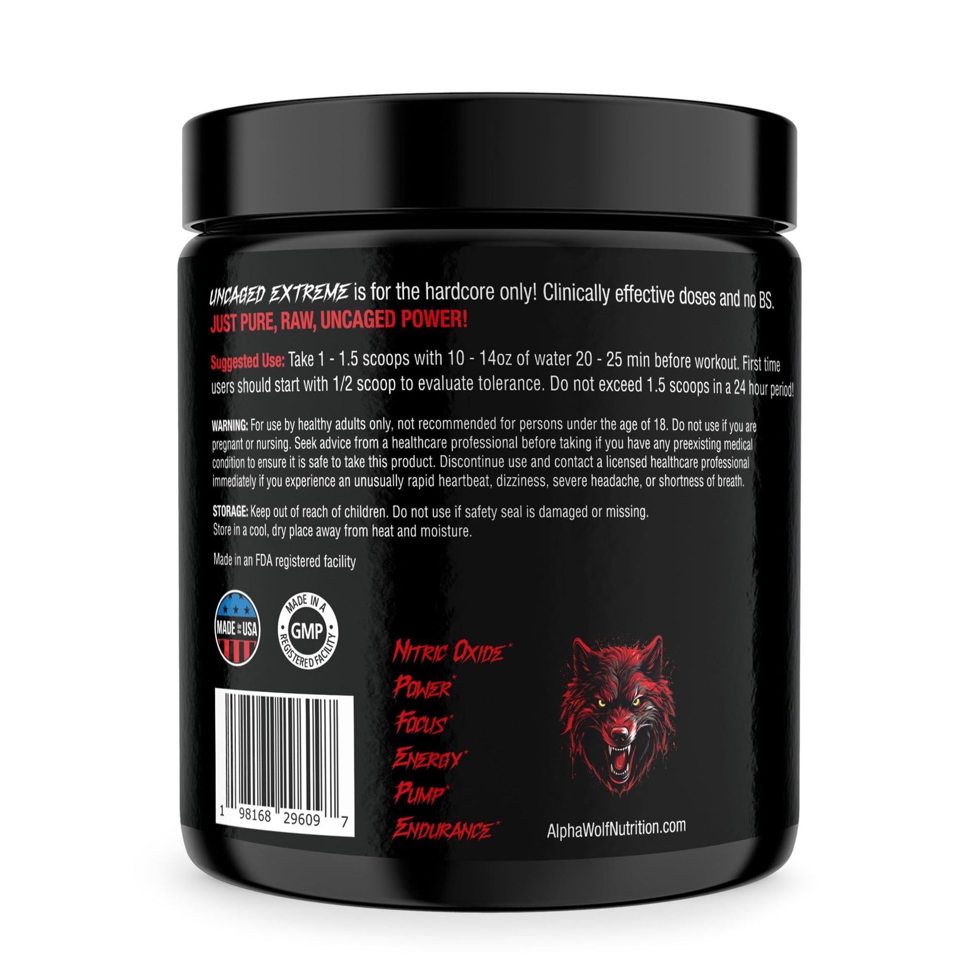 Uncaged Extreme Pre-Workout Powder - Extreme Energy, Focus, Nitric Oxide & Muscle ALPHA WOLF uk supplements