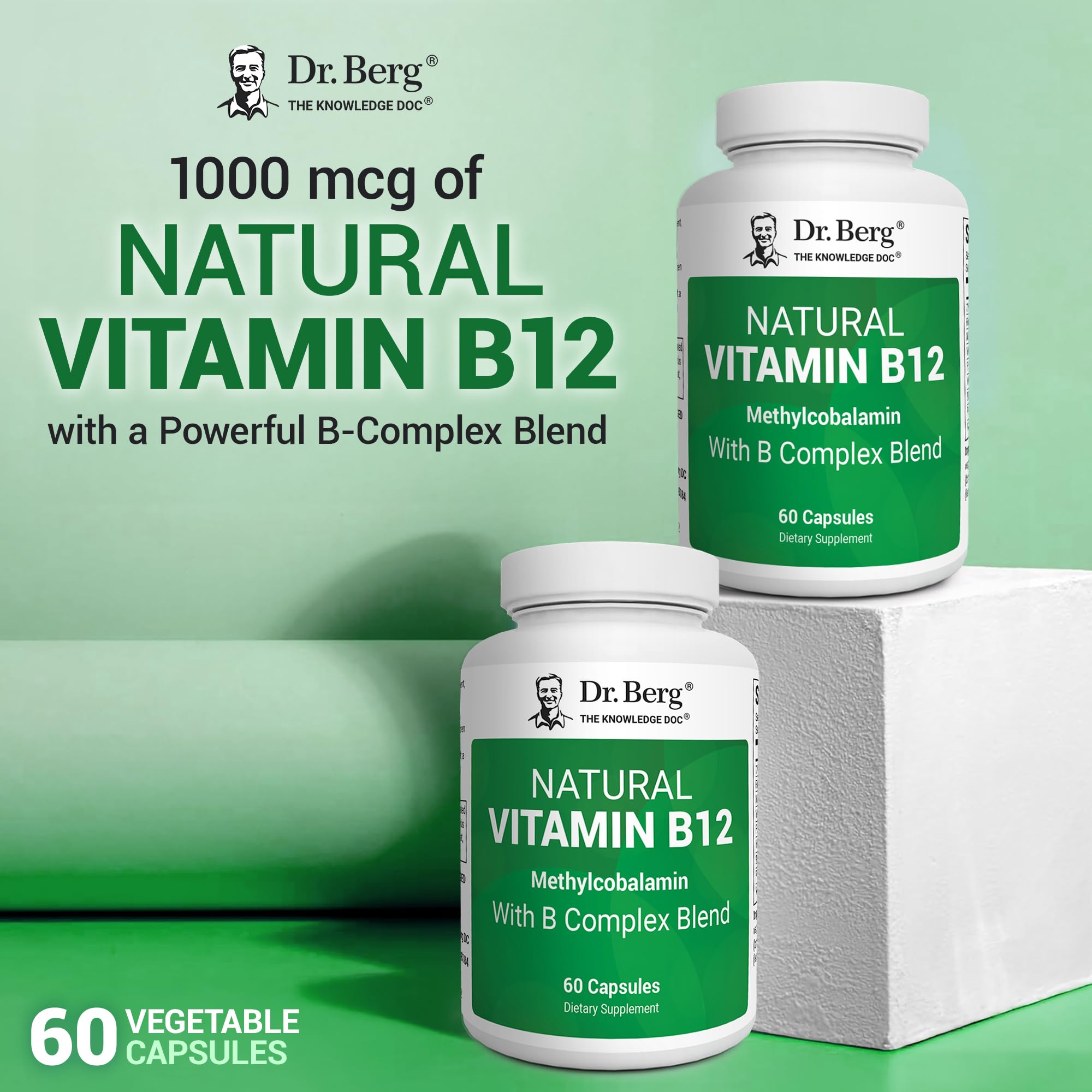 Dr. Berg Natural Vitamin B12 1000 mcg with B Complex Blend - Methylcobalamin B12 for Energy, Nerve Health, and Cognitive Function* - Methylated B12 with Folate - 60 Capsules (2-Month Supply) Dr. Berg Nutritionals uk supplements