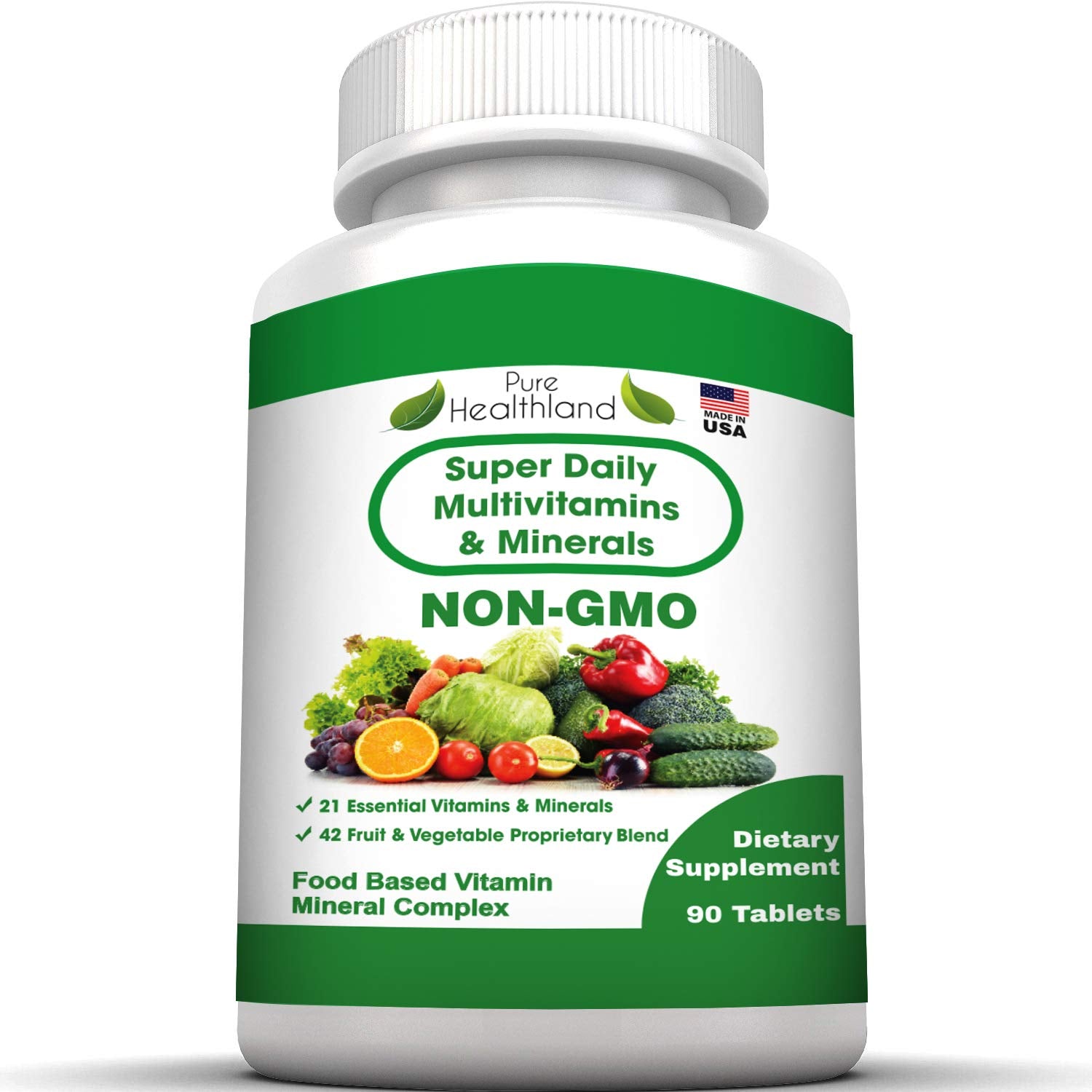 Pure Heathland Non-GMO Super Daily Multivitamin for Adults – 42 Natural Fruits & Vegetables Blend with 21 Essential Vitamins & Minerals – Vegan Coating Tablets, 90 Count, Made in USA Pure Healthland uk supplements