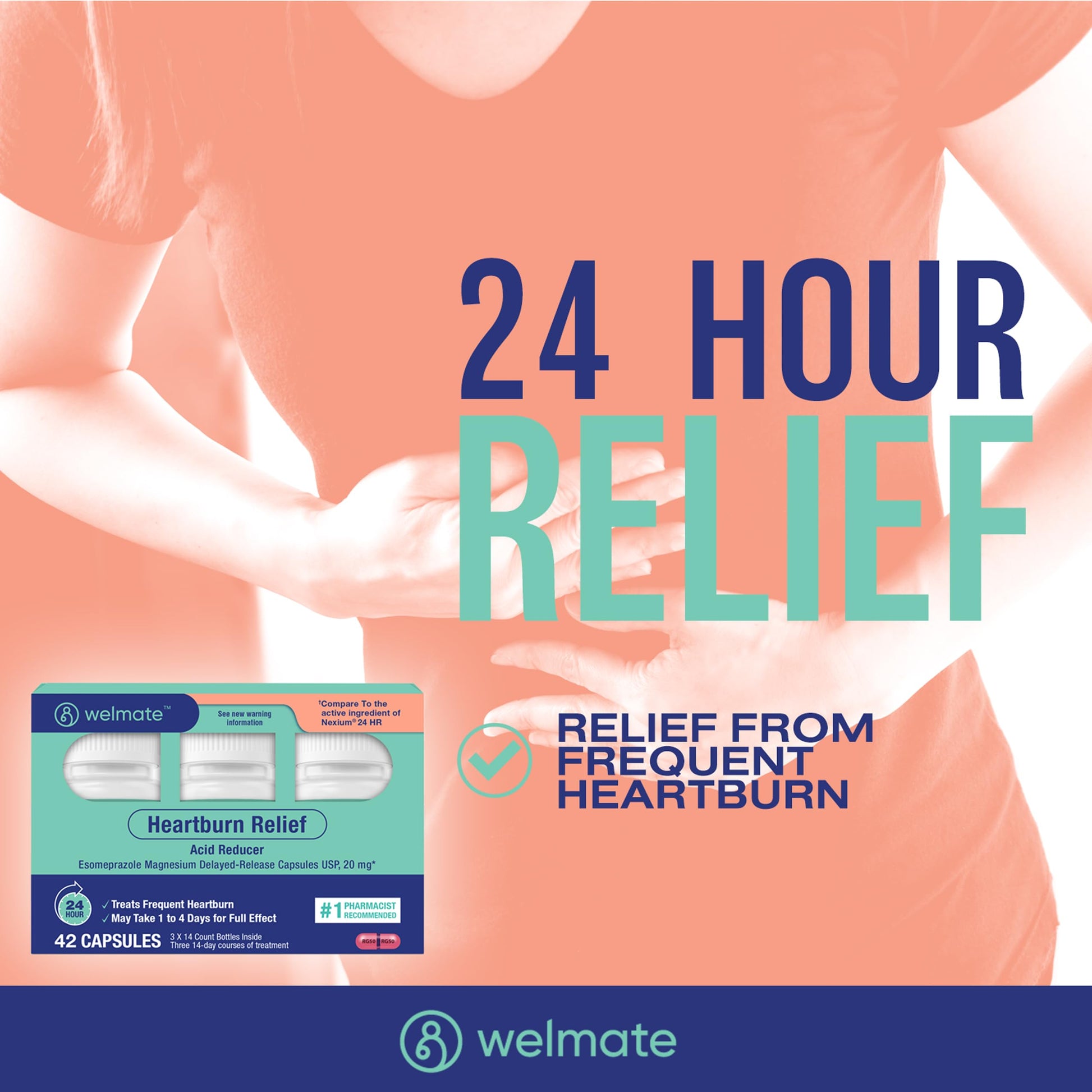 WELMATE Esomeprazole Magnesium 20mg Delayed Release Capsules, 84 Count (2-Pack) – Acid Reducer for Frequent Heartburn & Acid Reflux Relief, 24HR Protection, Digestion Support WELMATE uk supplements