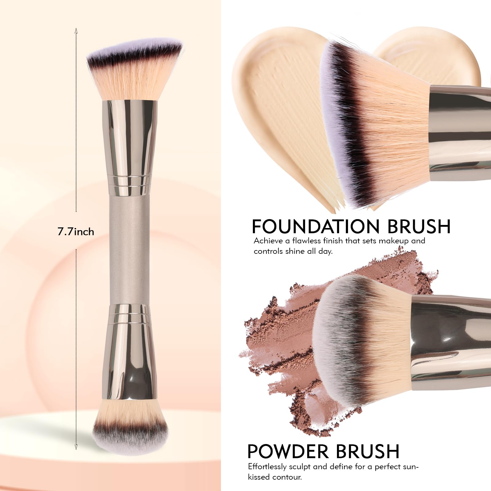 Dual-Ended Foundation Brush: Round & Angled Pro-Grade makeup brushes, 100% Vegan Synthetic Makeup Brush for Flawless Blending and Application of Liquid, Powder, Cream, Blush dpolla uk supplements