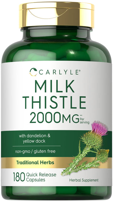 Carlyle Milk Thistle 2000mg | 180 Capsules | with Dandelion & Yellow Dock | Non-GMO Carlyle uk supplements