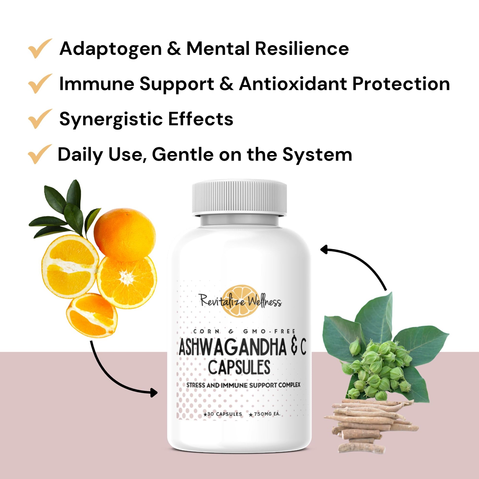 Revitalize Wellness Ashwagandha + Vitamin C Capsules | Stress and Immune Support Complex | with 550 mg Ashwagandha and 200 mg Vitamin C per Serving | 30 Servings Revitalize Wellness uk supplements