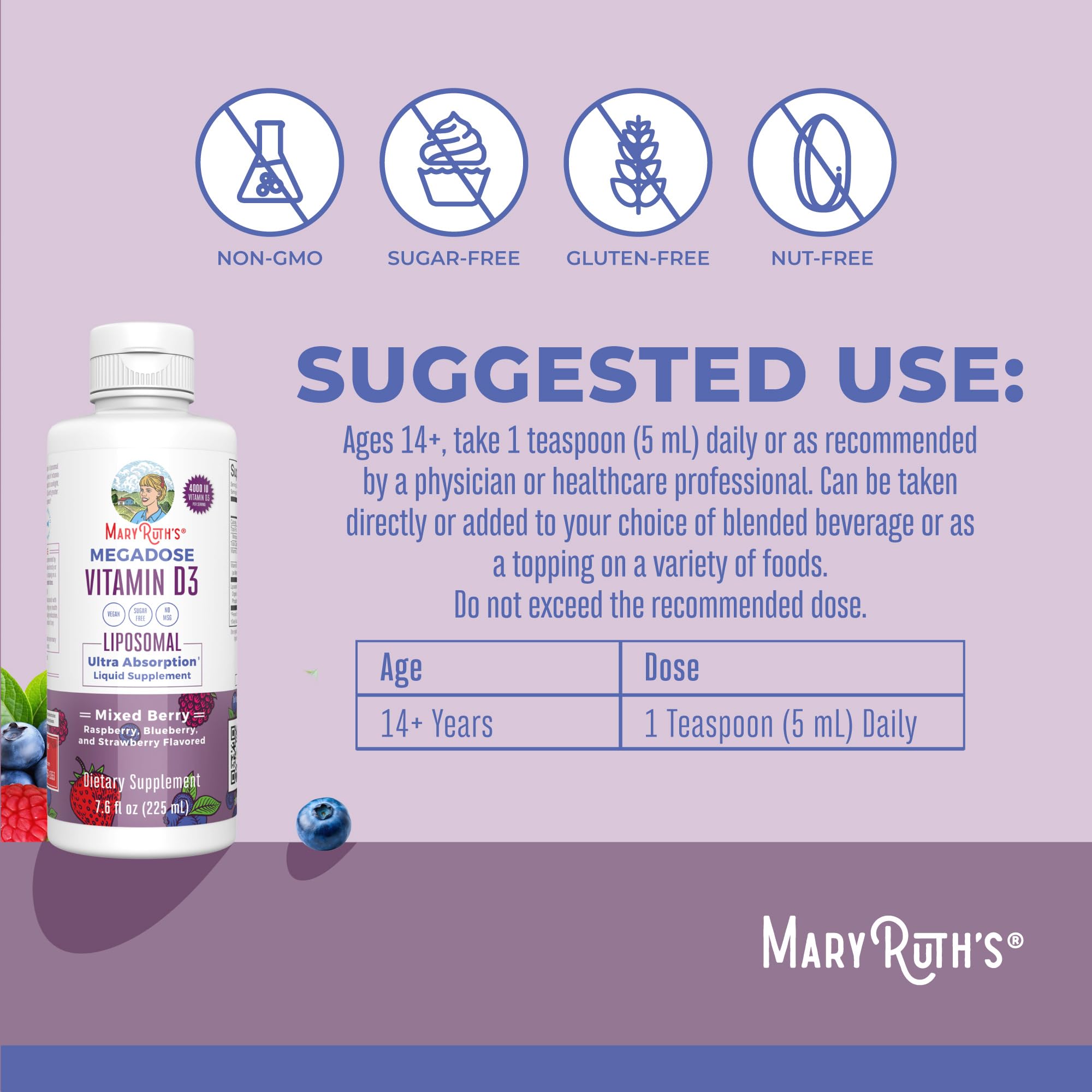 MaryRuth Organics Megadose Vitamin D3 Liposomal | Vitamin D 4000 IU | Ultra Absorption | Immune Support for Adults | Bone Health | VIT D3 | Vegan | Sugar Free | Gluten Free | Non-GMO | 45 Servings MARYRUTH'S uk supplements