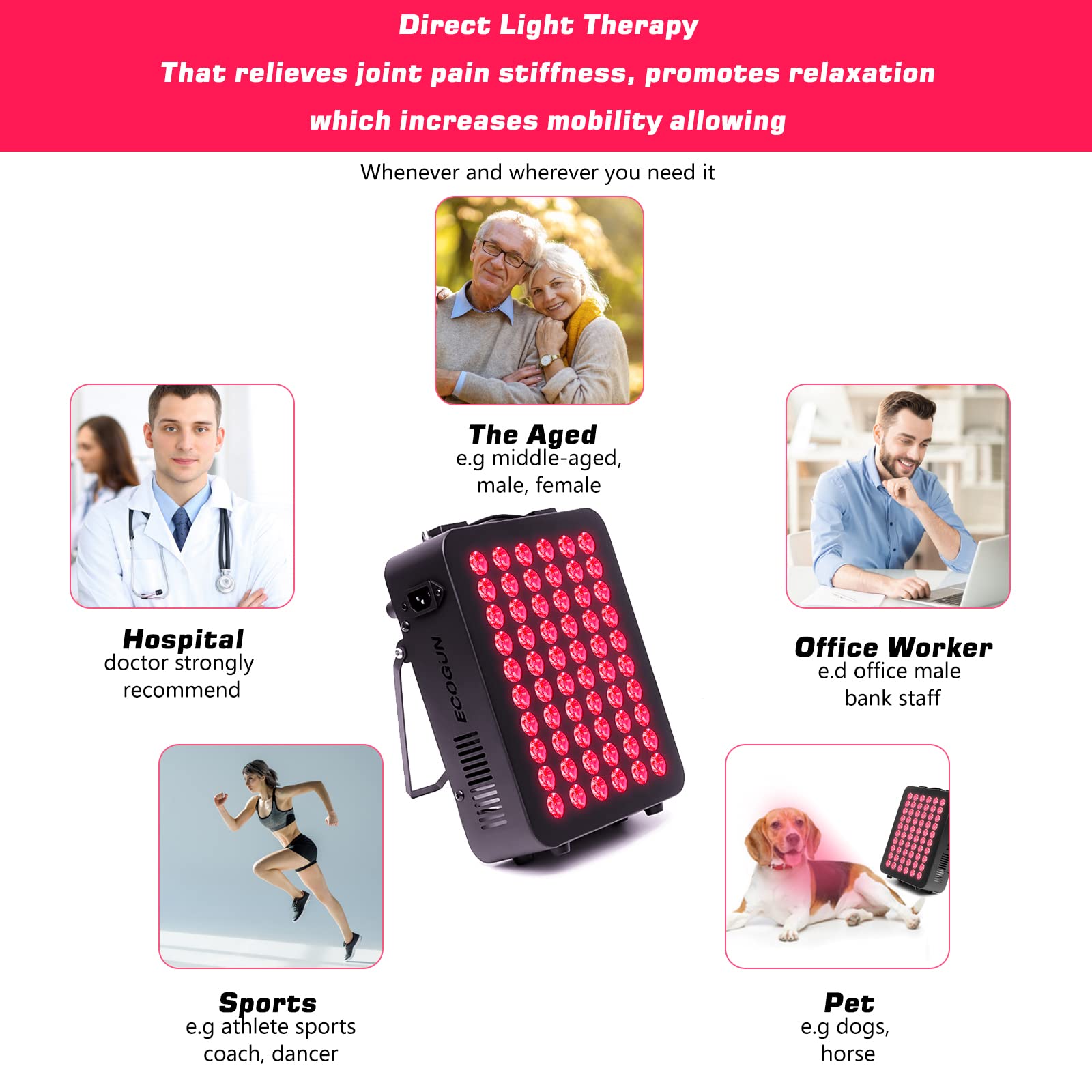 Red Light Therapy Device - Near Infrared Light Therapy with Timer, 60 Clinical Grade LEDs ECOGUN uk supplements