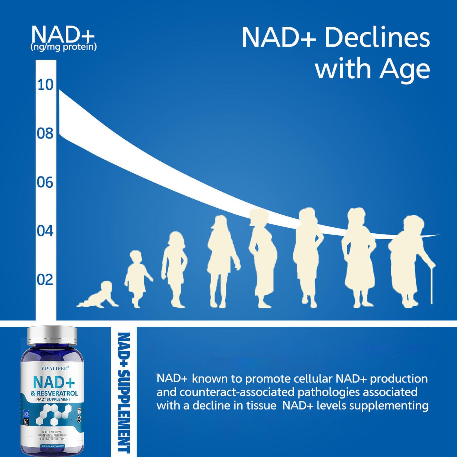 DQQI NMN Supplement Alternative 1500 mg - 120 Capsules (40 Day Supply) High Purity NAD+ & Resveratrol for Anti-Aging, Antioxidant Support, Energy & Focus Boost DQQI uk supplements