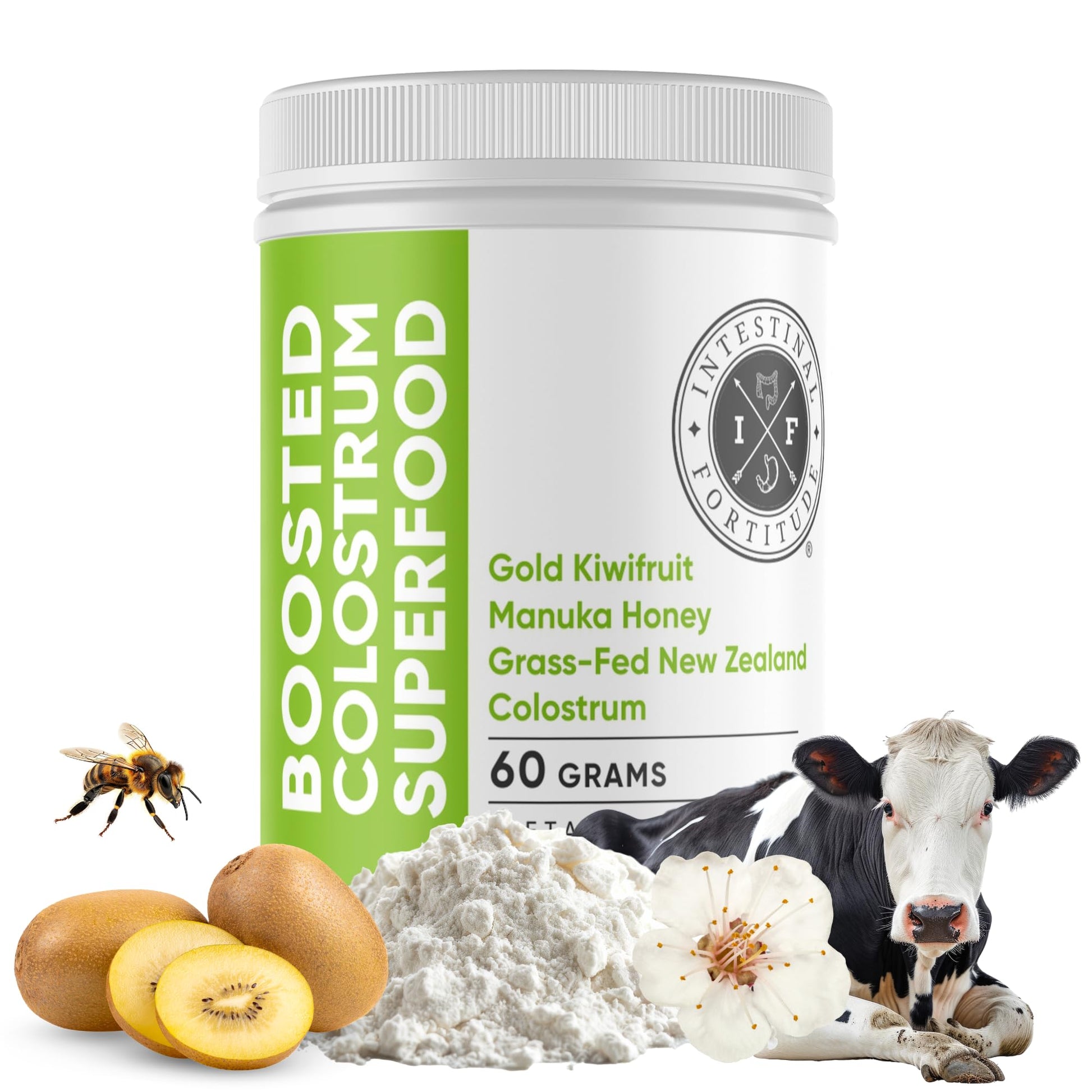 Intestinal Fortitude Boosted Colostrum Superfood Dietary Supplement: Grass-Fed New Zealand Bovine Colostrum, Gold Kiwifruit, Manuka Honey, for Digestion, Immune System, and Gut Health (60 Grams) Intestinal Fortitude uk supplements