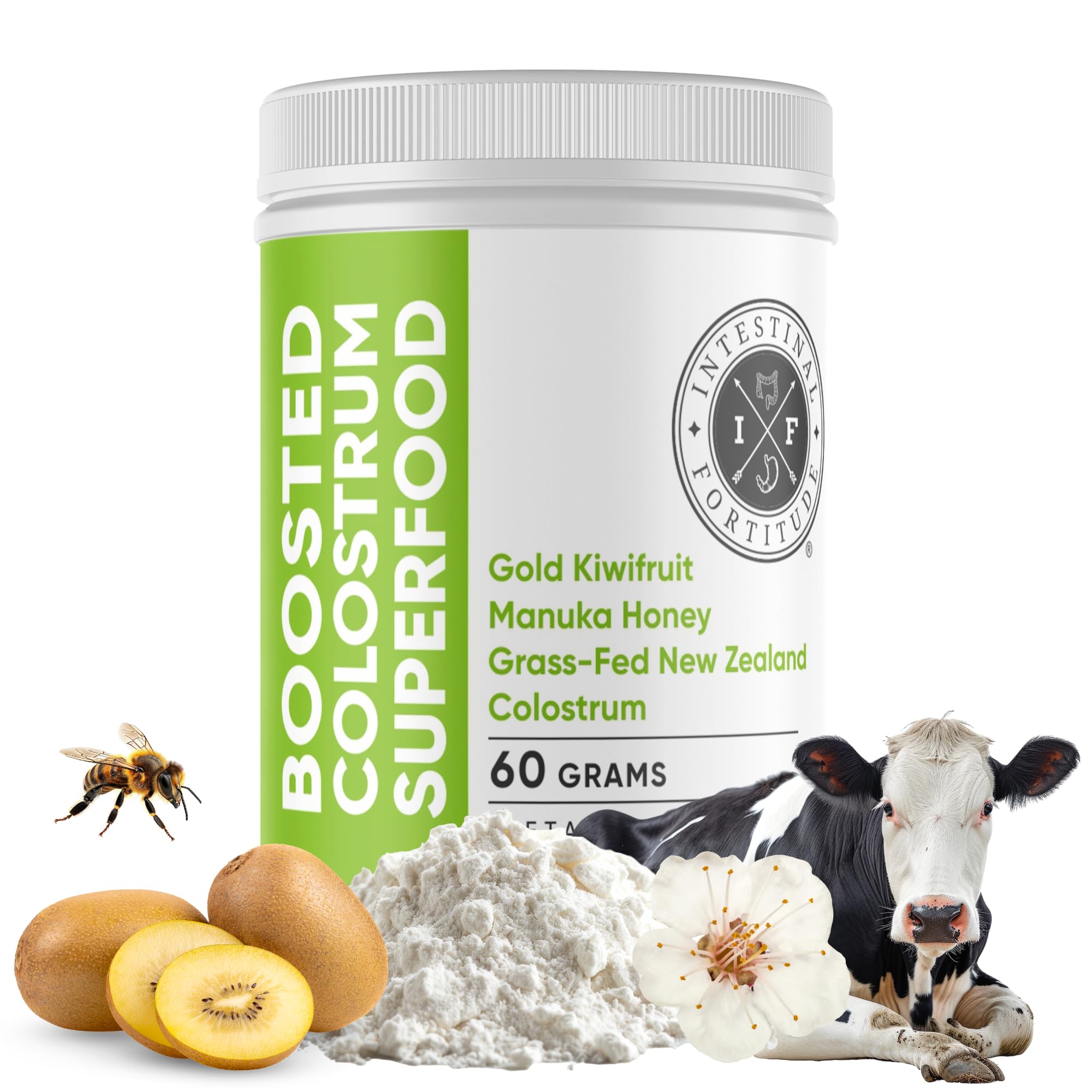 Intestinal Fortitude Boosted Colostrum Superfood Dietary Supplement: Grass-Fed New Zealand Bovine Colostrum, Gold Kiwifruit, Manuka Honey, for Digestion, Immune System, and Gut Health (60 Grams) Intestinal Fortitude uk supplements