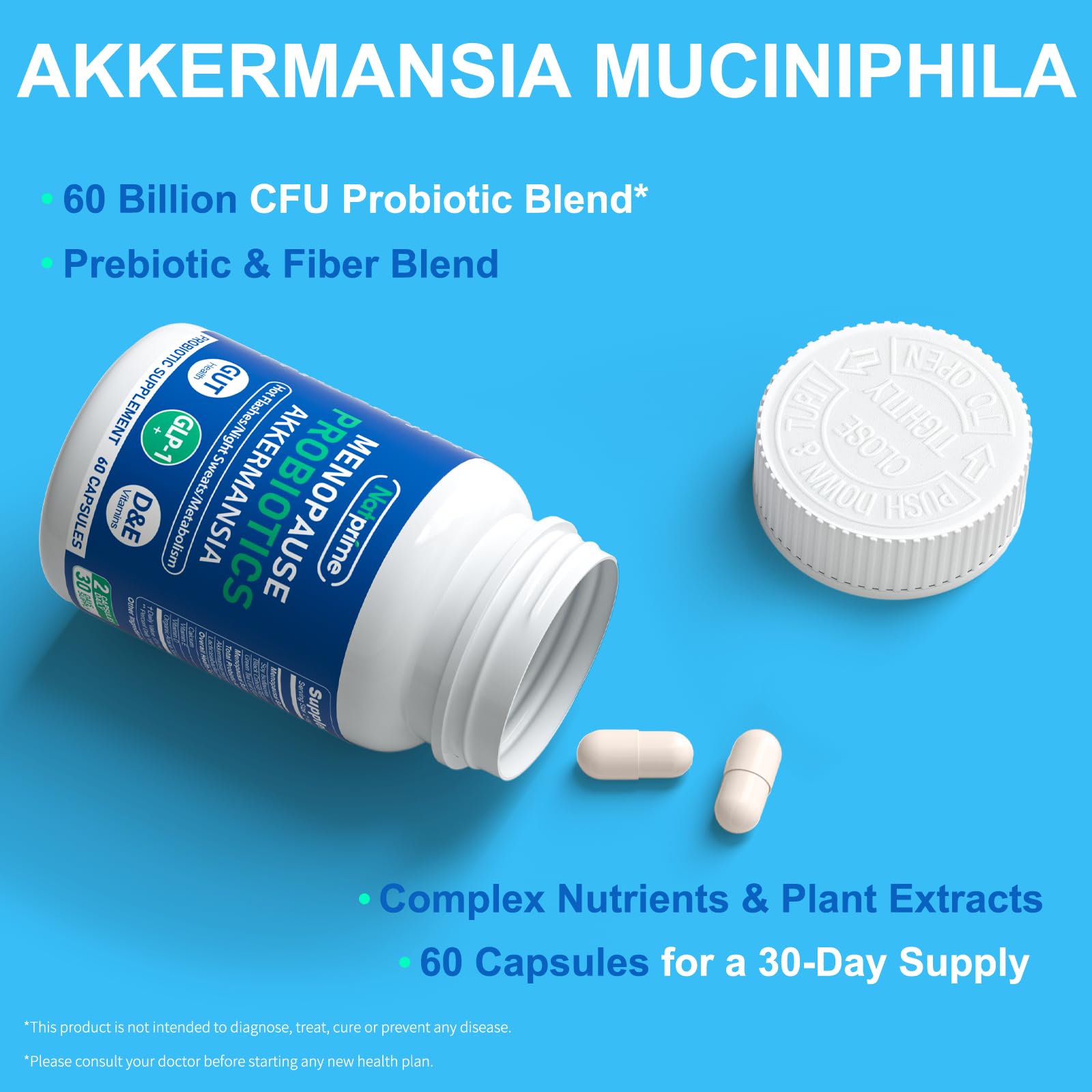 Natprime Menopause Supplements for Women - 60 Billion CFU Akkermansia Probiotic for Hormonal Balance, Night Sweats, Hot Flashes Relief, Gut Health, Mood Support & URO Viginal probiotic - 60 Ct 30 Day Natprime uk supplements