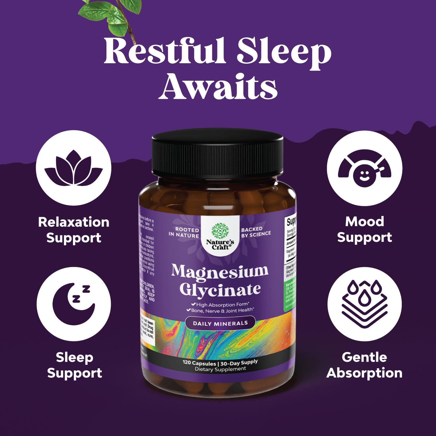 Pure Magnesium Glycinate Supplement 500mg - Magnesium for Sleep and Rest Capsules for Men & Women - Unflavored Vegan High Absorption Pills for Relaxation Support - 120 Count Natures Craft uk supplements