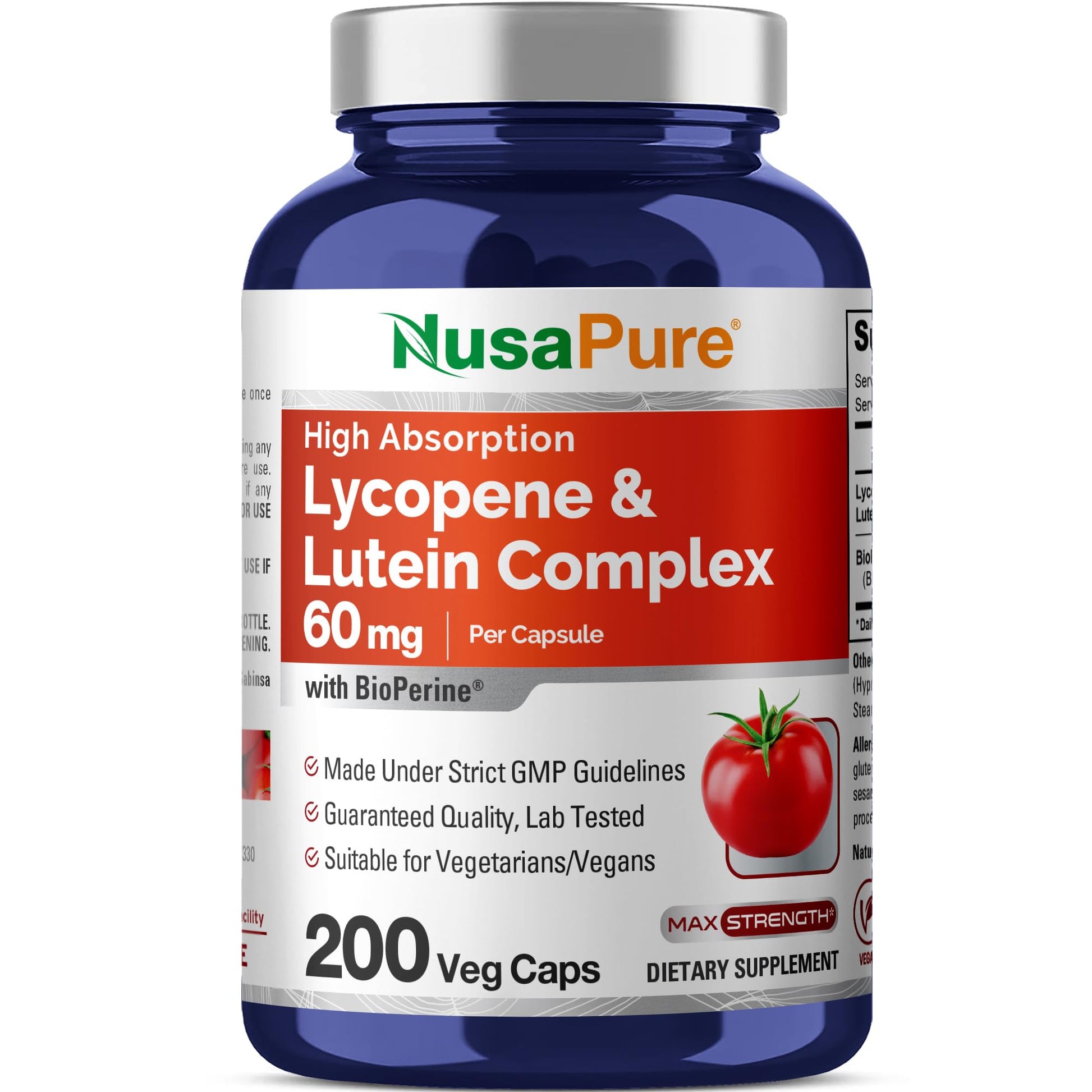 NusaPure Lycopene & Lutein Complex 60mg per Caps, 200 Veggie Capsules (Non-GMO, Vegan) NusaPure uk supplements