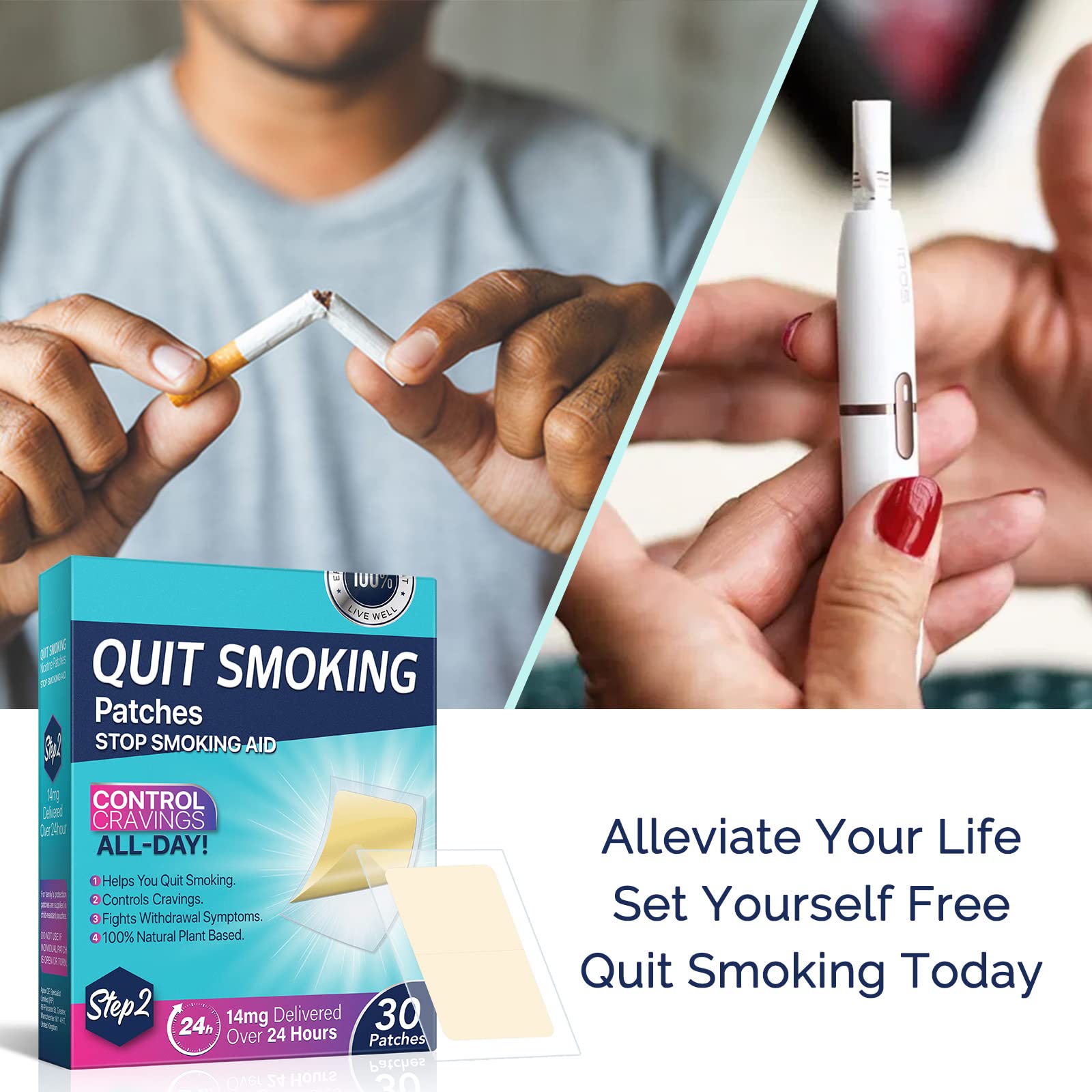 Step 2 Quit Smoking Patches, 14mg Stop Smoking Aids Patches, 30 Count Quit Smoking Stickers that Work with 2 Weeks, Helping Quit Patch, Easy & Effective Anti-Stickers NenMaoKeNu uk supplements
