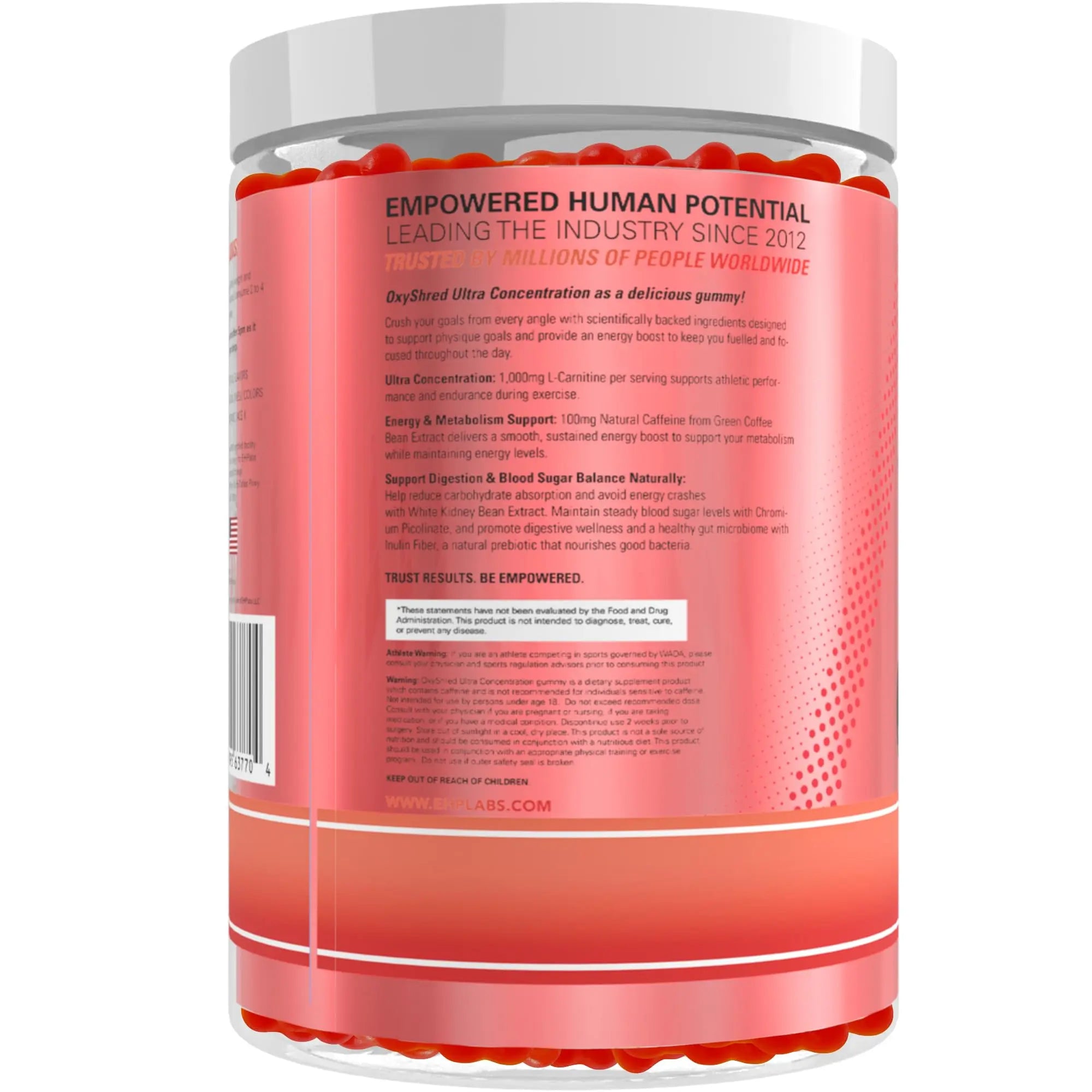 EHP Labs OxyShred Gummies - Pre Workout Gummies & Energy Chews with 100mg Caffeine, L-Carnitine for Thermo & Metabolic Support, All Natural Energy Boost EHP Labs uk supplements