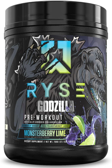 RYSE Godzilla X Noel Deyzel Pre Workout Powder - Monsterberry Lime - 400mg Caffeine, High Stim Pre-Workout for Men & Women with Citrulline & Beta Alanine - Energy, Pump & Focus - 20/40 Servings RYSE Up Supplements uk supplements