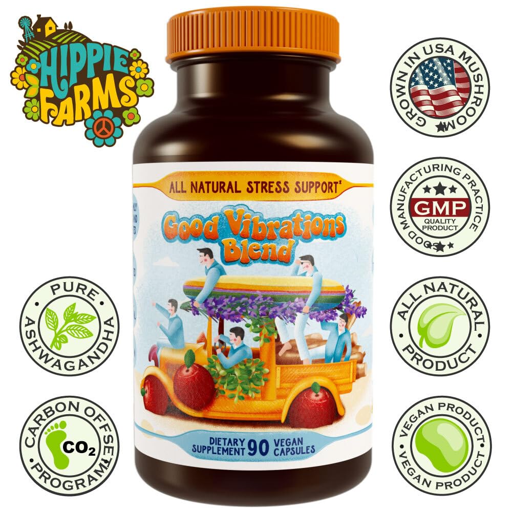 Hippie Farms Stress, Mood, Energy Support - Ashwagandha Root, Lion's Mane & More - Good Vibrations Blend Hippie Farms uk supplements