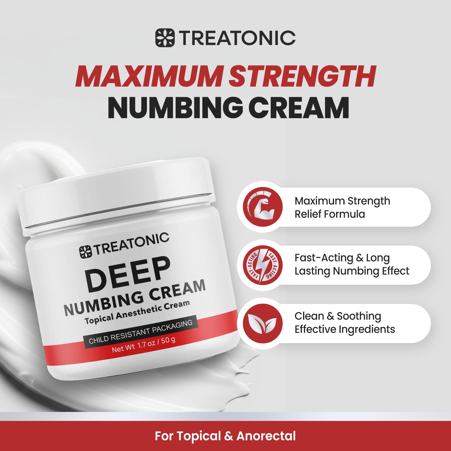Treatonic Maximum Strength Numbing Cream: Numbing Cream for Discomfort, Burn, Itch & Pain Relief - Fast-Acting, Soothing Topical Anesthetic with Menthol & Emu Oil for Hemorrhoid Treatment – 1.7oz Treatonic uk supplements
