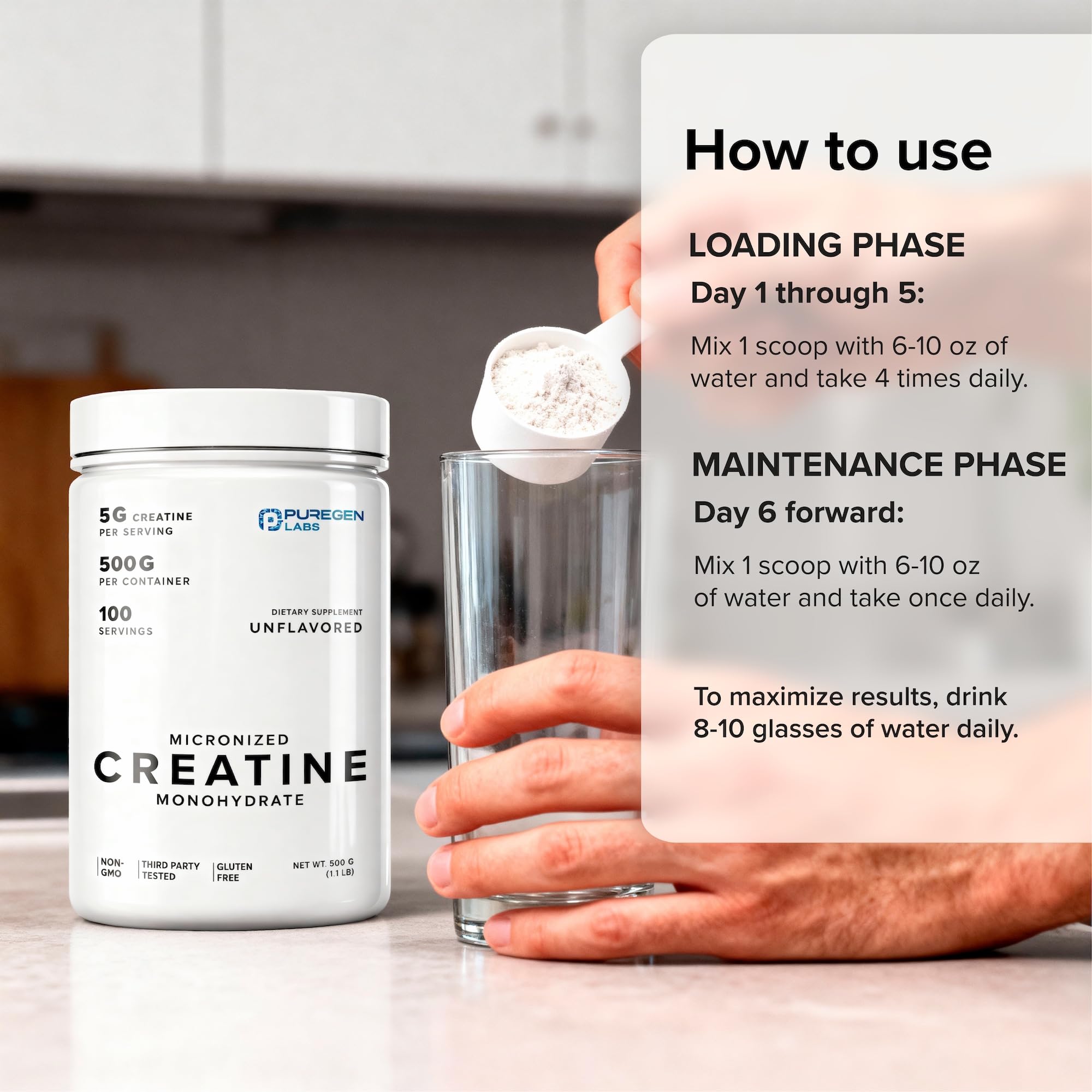 Puregen Labs Micronized Creatine Monohydrate Powder 500g – Pure, Unflavored, No Additives | 5000mg Per Serv (5g) - 100 Servings | Third Party Tested for Quality P Puregen Labs uk supplements