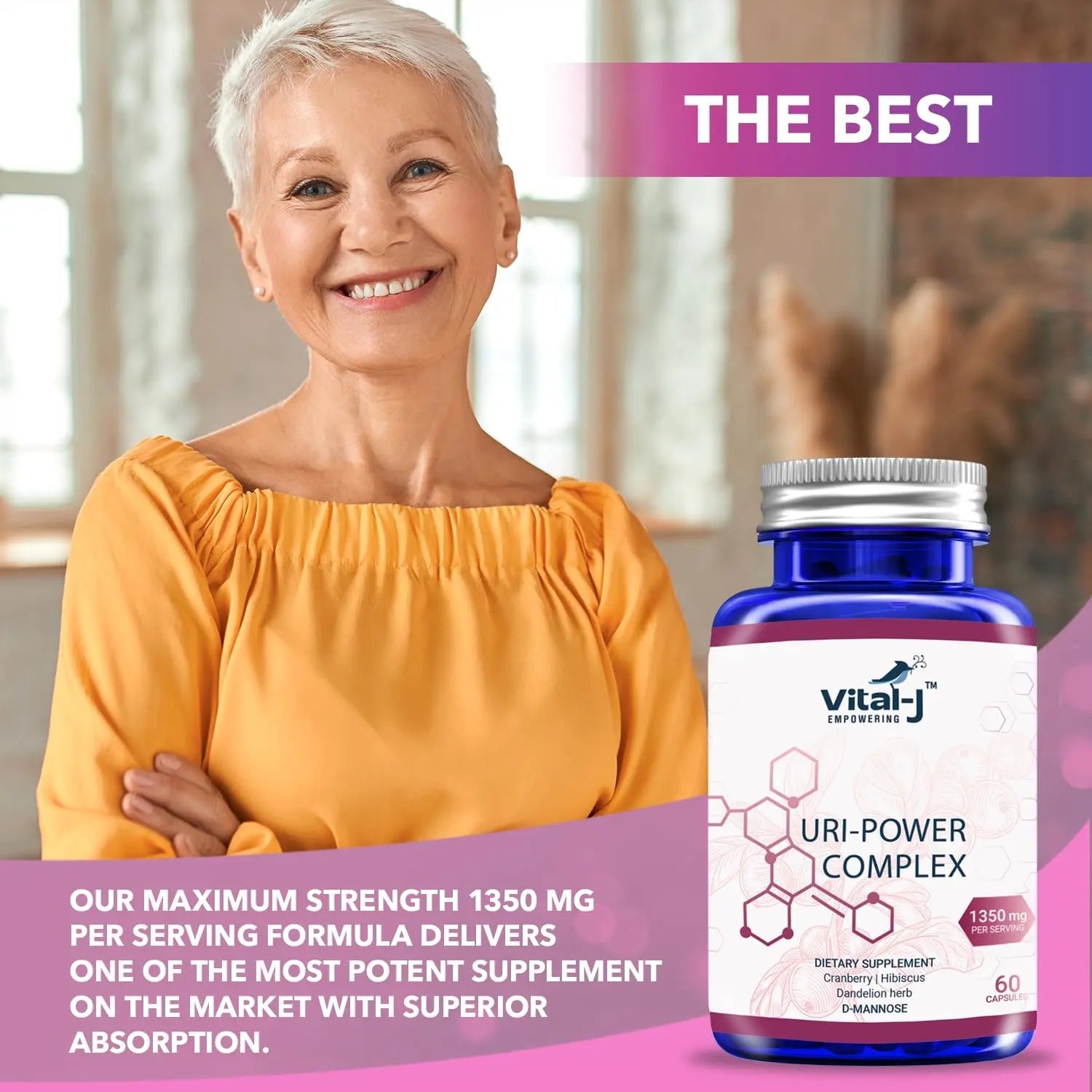 4-IN-1 URI POWER COMPLEX 1350mg - D Mannose, Cranberry, Hibiscus, and Dandelion Herb - Naturally Cleanse the Bladder and Urinary Tract 60 capsules – Specialized Approach for UTI Avoidance Vital-J Empowering uk supplements
