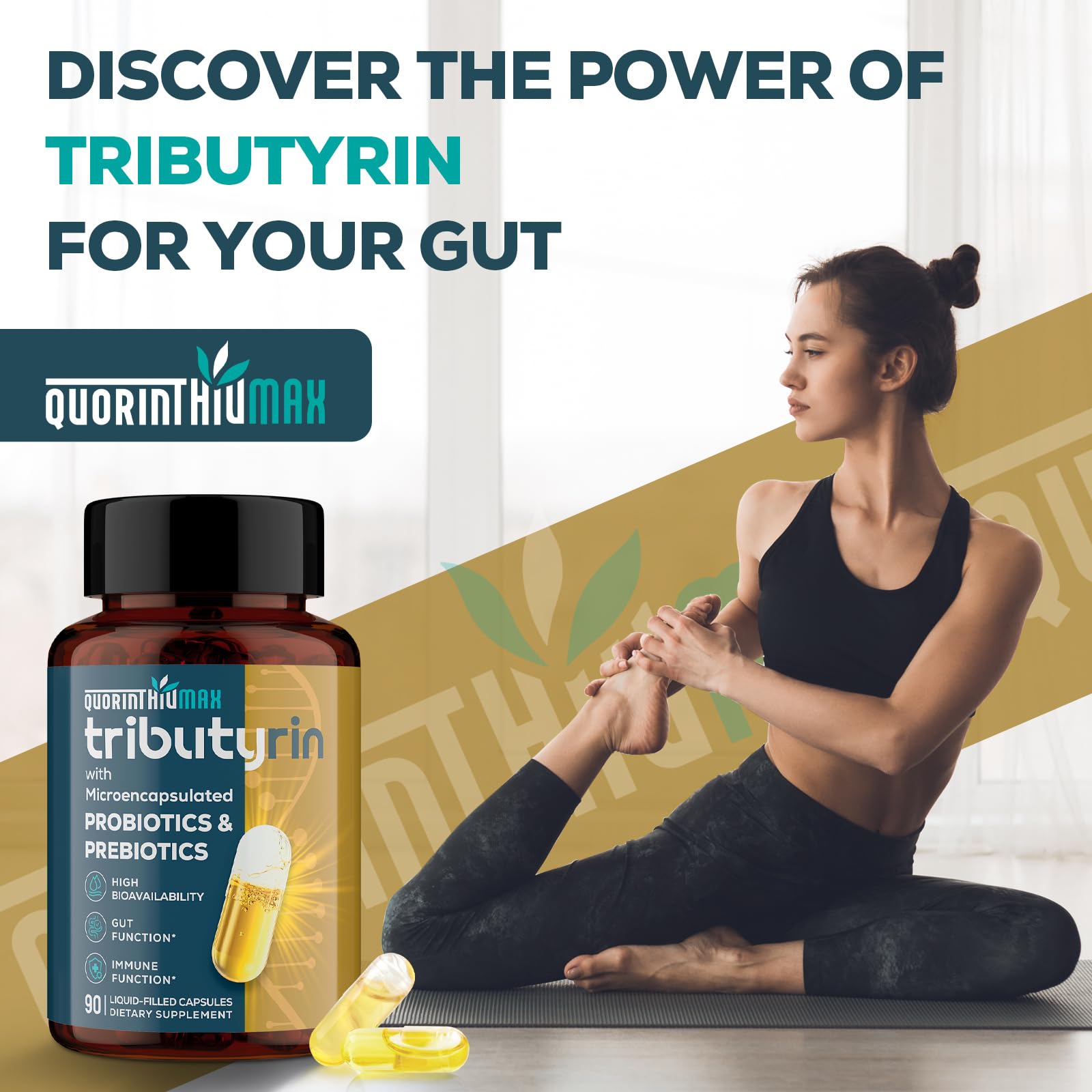 Tributyrin Supplement for Gut & Immune 800mg | High Bioavailability with Microencapsulated Probiotics & Prebiotics - Advanced Liquid-Filled Tributyrin Complex, Gluten Free, 90 Capsules Quorinthiumax uk supplements