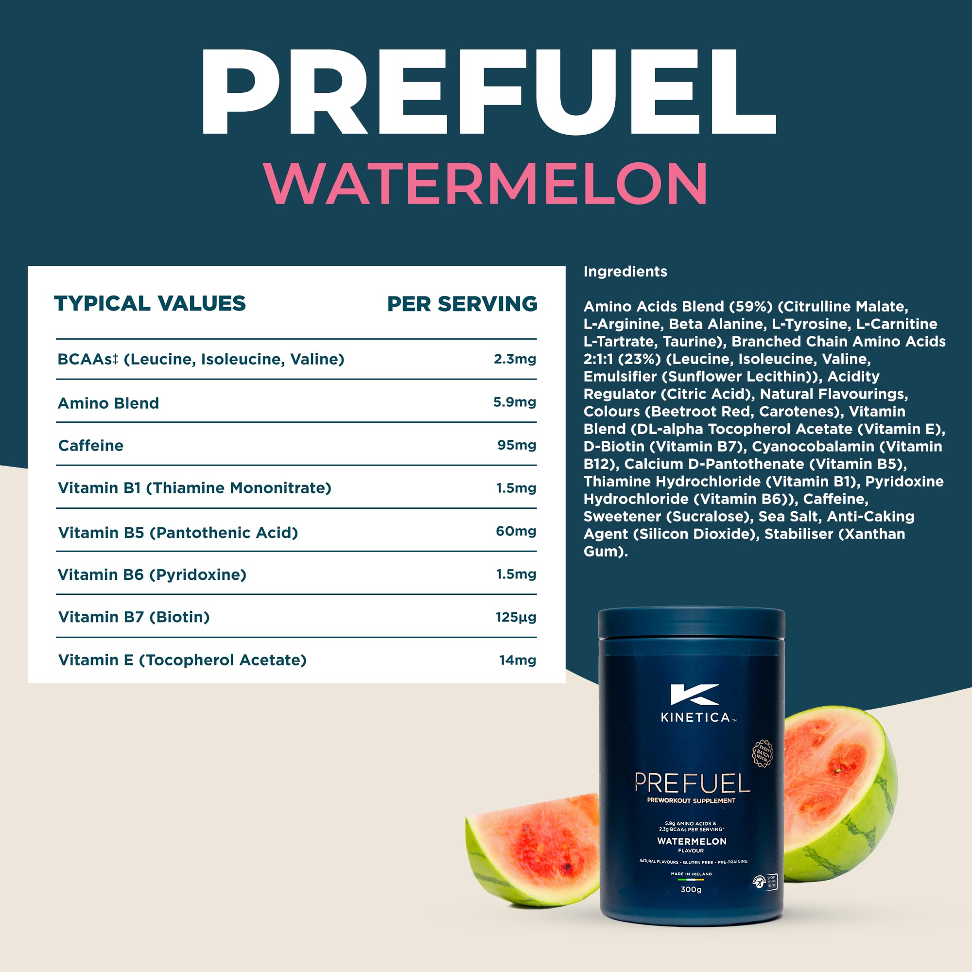 Kinetica PreFuel, Pre Workout, 5.9g Amino Acids & 2.3g BCAA's per Serving, 30 Servings Kinetica uk supplements