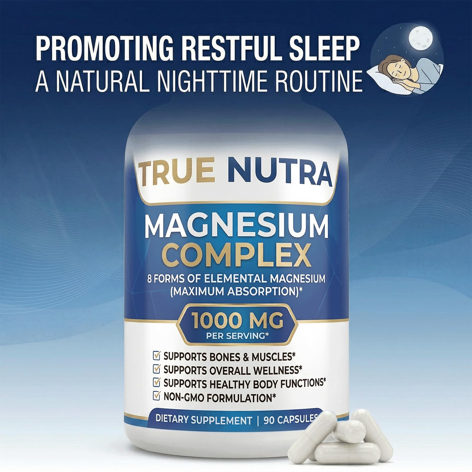 True nutra Magnesium Complex，Advanced 8-in-1 Magnesium Blend，Glycinate, Citrate, Malate, Taurate etc，High Formula，90 Capsules true nutra uk supplements
