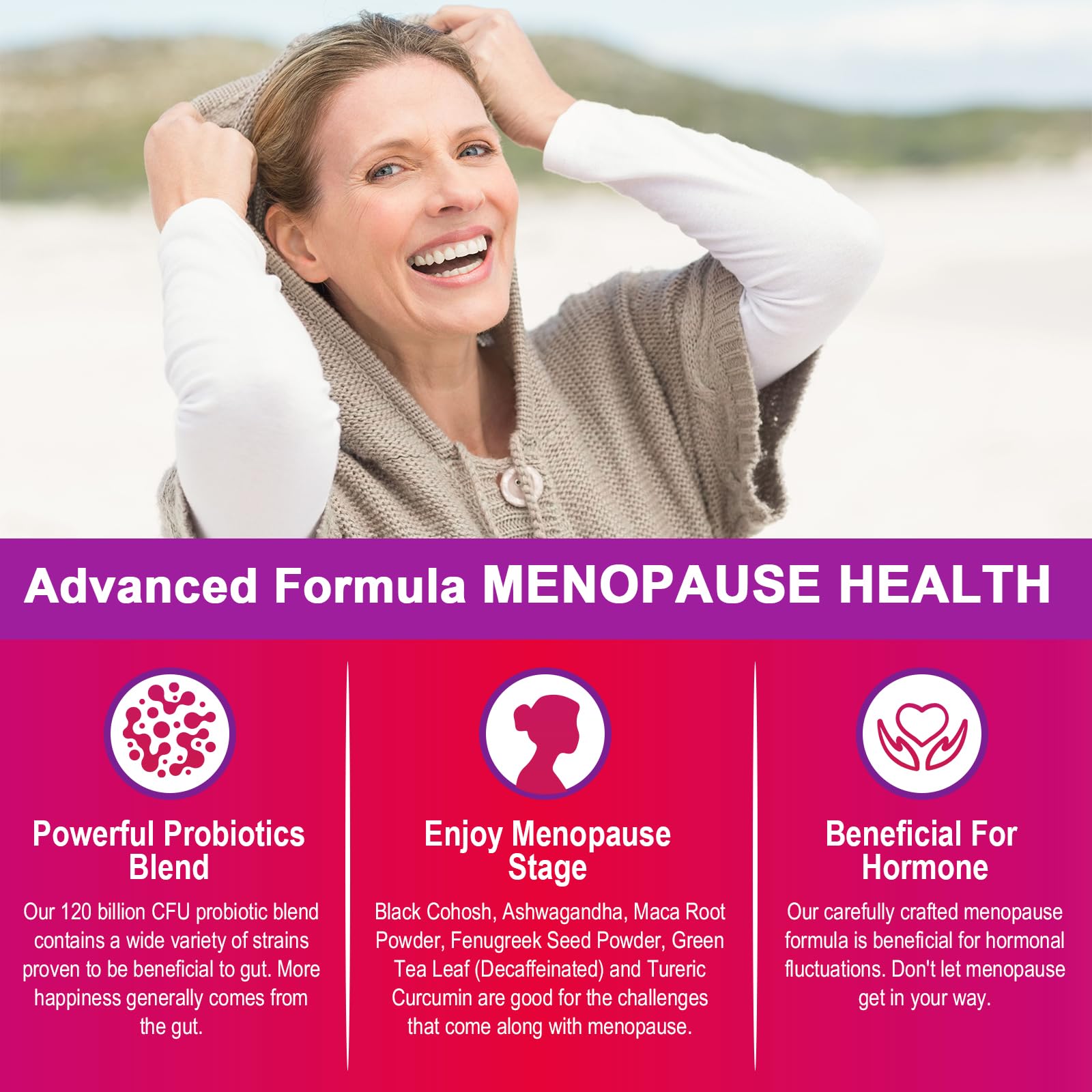 Menopause Supplements for Women, 120 Billion CFU Menopause Probiotics for Women, All-Natural Probiotic for Hot Flashes Menopause, Night Sweats, Mood Swings, Gut and Hormone - 60 Herbal Capsules Zwllood uk supplements