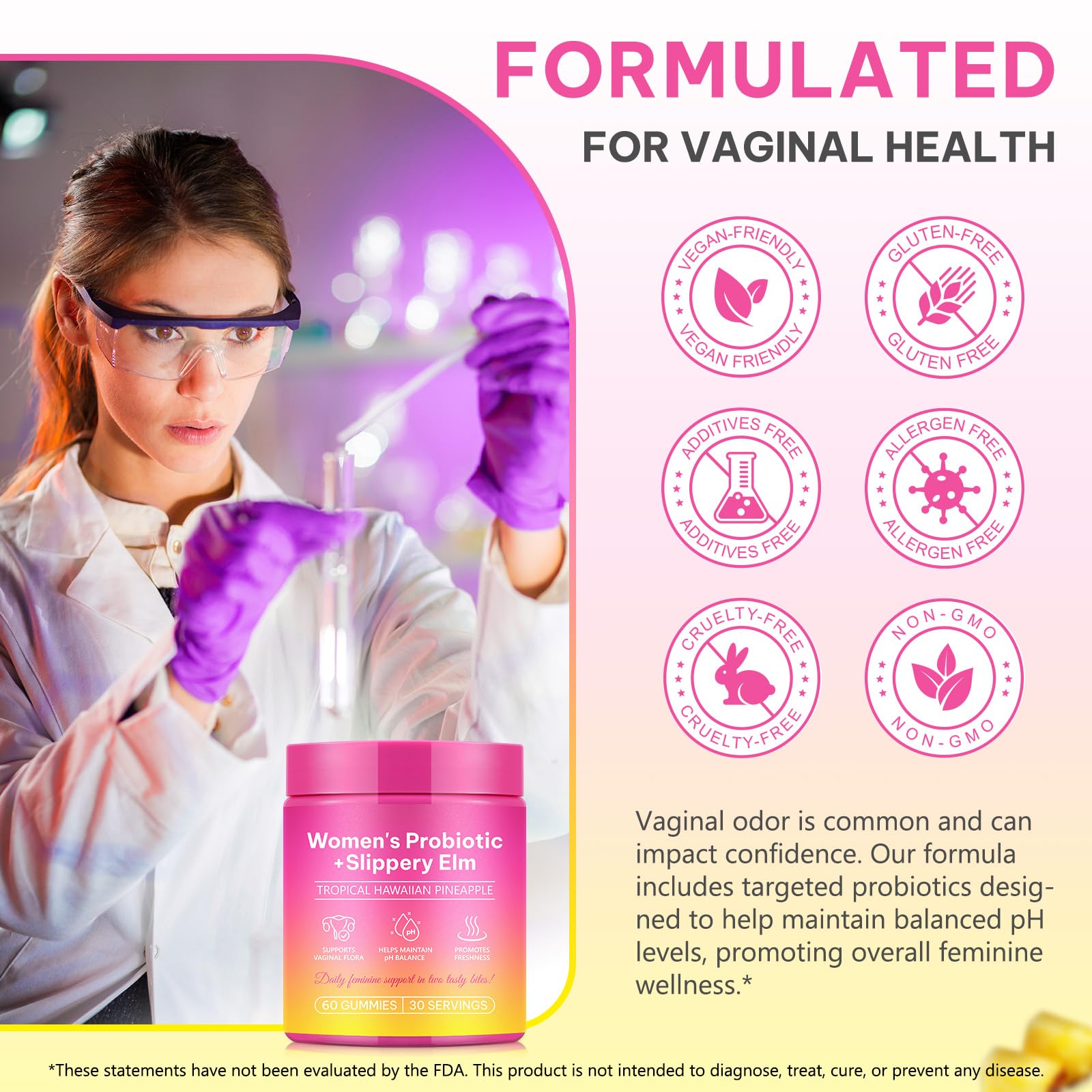 KITNOBLIS Feminine Probiotic Gummies with Slippery Elm- Pineapple Gummies for Women pH Balance, Gut Health & Immune Supports | with Prebiotics & Lactobacillus Blend (60 Gummies) KITNOBLIS uk supplements
