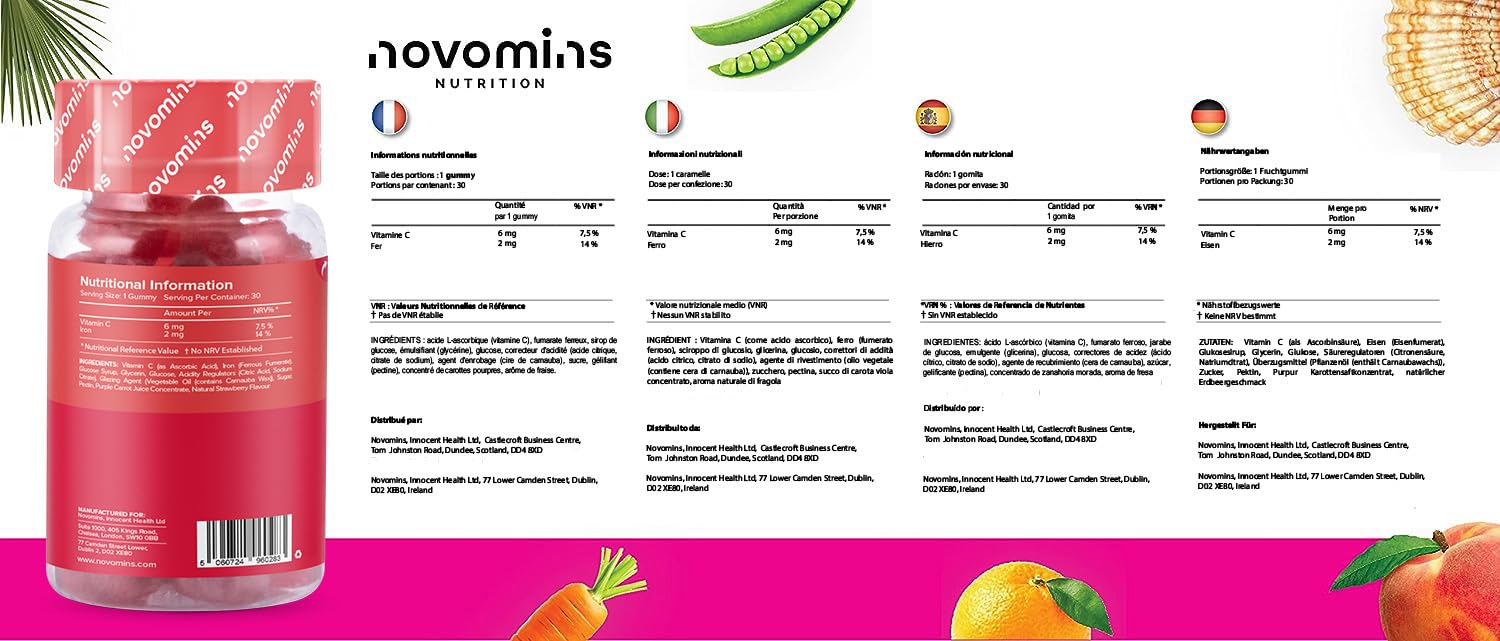 Kids Iron Gummies – Iron Supplement for Kids – Energy & Immune System – Vegan novomins uk supplements