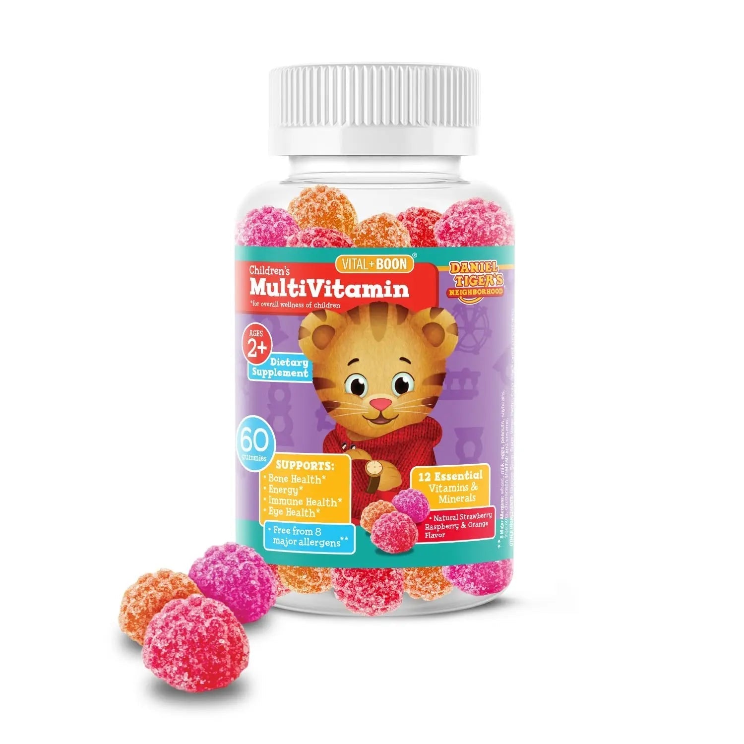 Daniel Tiger - Kids Multivitamin Gummies (60 Gummy Bottle) Toddler 2+ & Kids Vitamins - 12 Essential Vitamins & Minerals to Support Bone Health, Energy Vital+Boon uk supplements