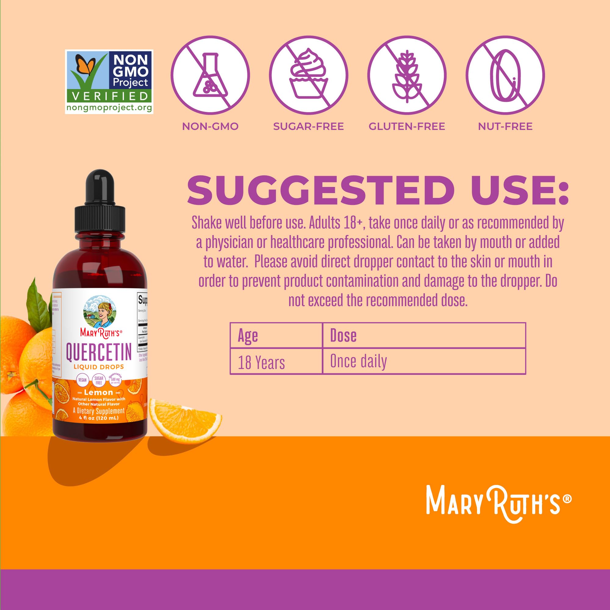 MaryRuth Organics Quercetin Liquid Drops | Sugar Free | 500mg for Adults 18 & Over | Cardiovascular Health for Adults | Bioflavonoid | Vegan | Non-GMO | Gluten Free | 4 Fl Oz MARYRUTH'S uk supplements