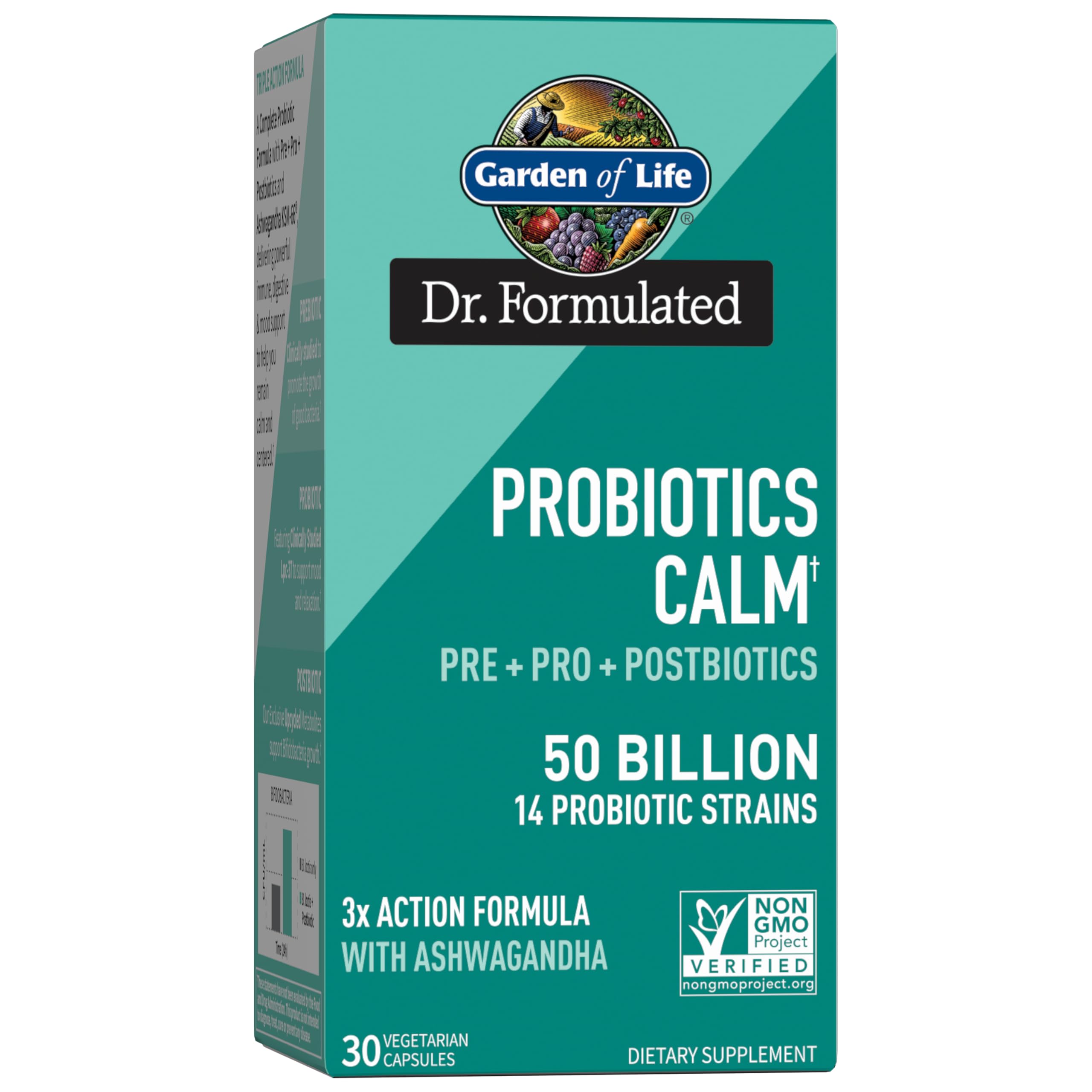 Garden of Life Dr. Formulated Pre, Post & Probiotics Calm 50 Billion CFU Daily 3-in-1 Complete Supplement with Ashwagandha – Mood Support, Digestive & Immune Support, 30 Vegetarian Capsules Garden of Life uk supplements