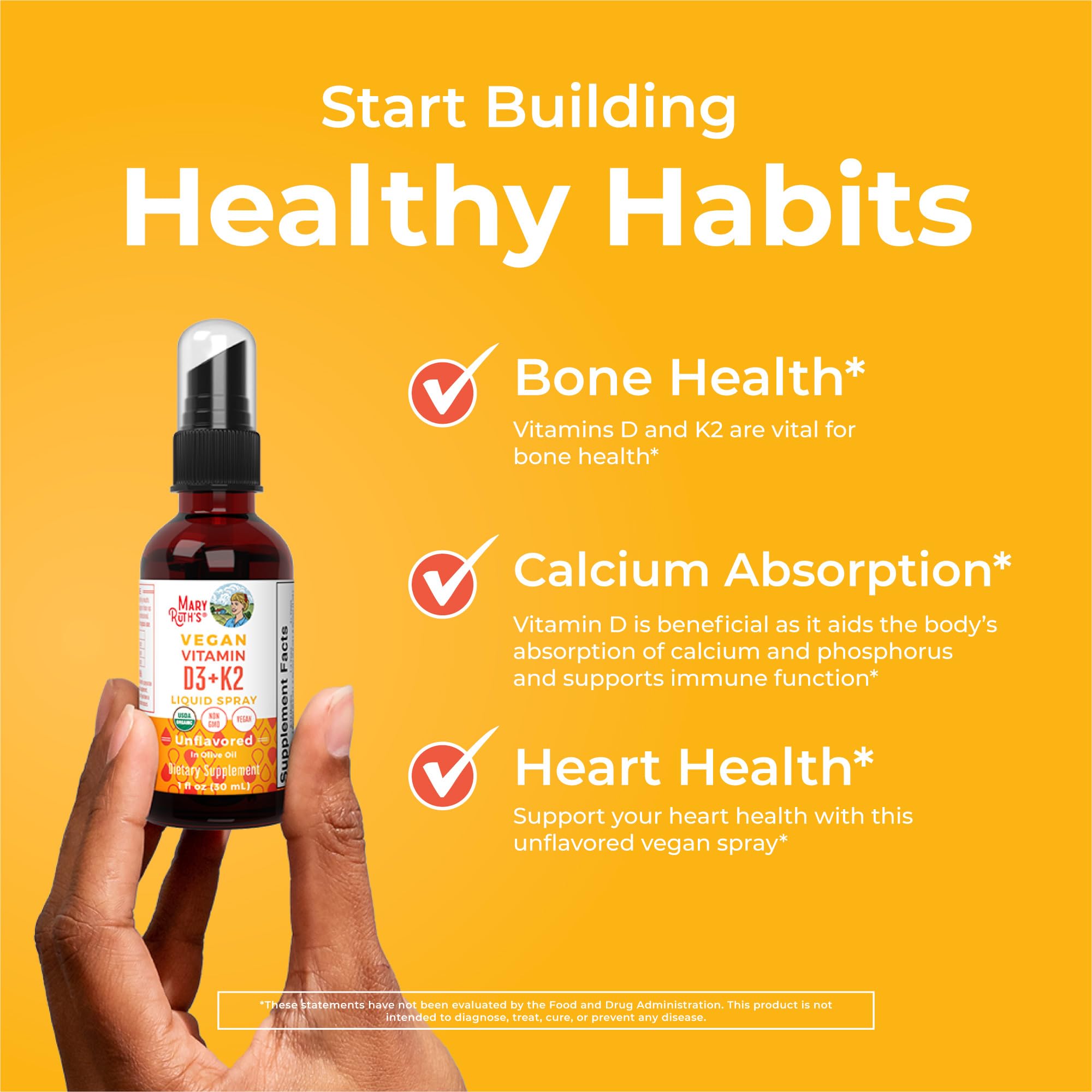 MaryRuth's Organic D3 + K2 Spray for Adults & Kids for Bone Health | Vitamin D3 as Cholecalciferol | Vitamin K2 | Immunity | Mineral Absorption | Heart Health | Vegan | Non-GMO | Gluten Free | 1 Fl Oz MARYRUTH'S uk supplements
