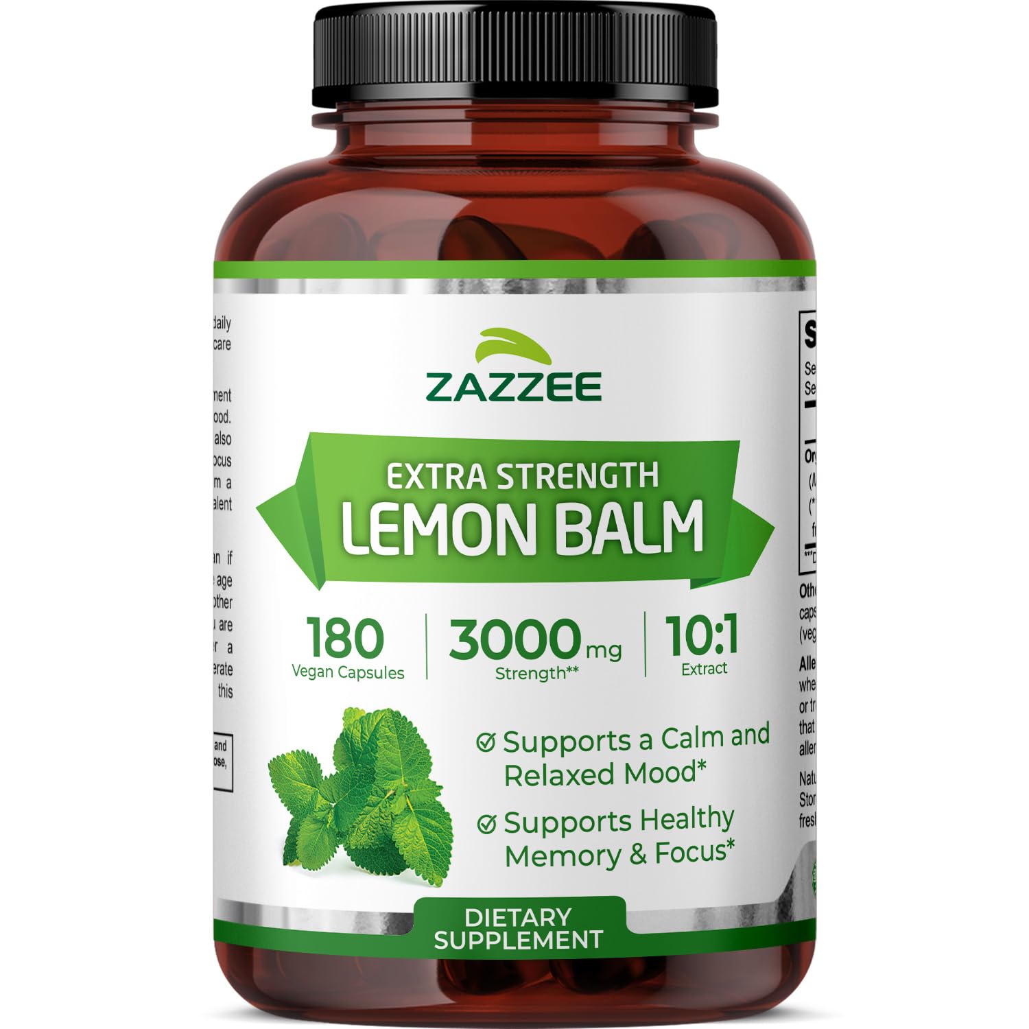 Zazzee Organic Lemon Balm 10:1 Extract, 180 Vegan Capsules, 6 Month Supply, Melissa Officinalis, Calm, Mood, Stress & Relaxation Support, Herbal Supplement, All-Natural, Non-GMO, Made in the USA Zazzee uk supplements
