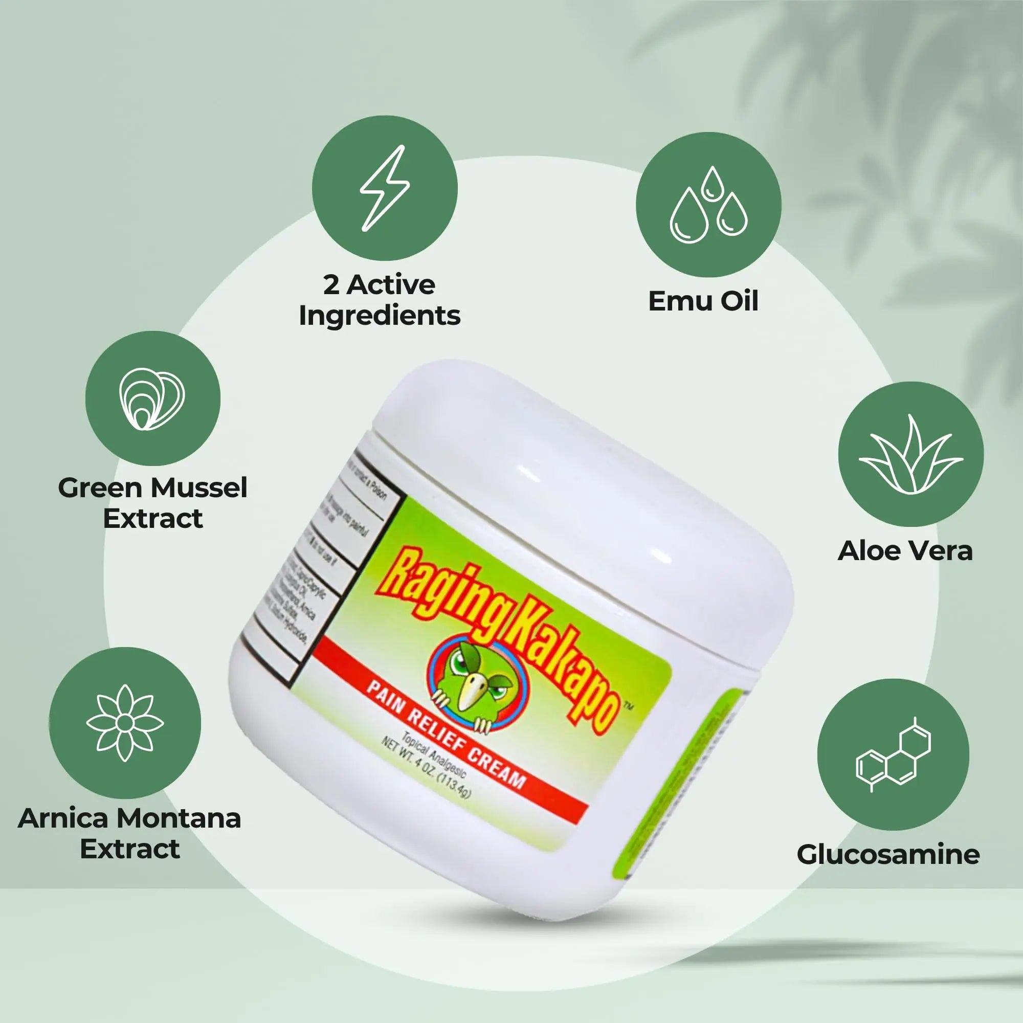 Raging Kakapo Pain Relief Cream - Sore Muscles, Joint Pain & Aches - Odor Free, Non-Greasy Pain Cream - Histamine Dihydrochloride, Capsaicin, Emu Oil & More - 4 oz. Jar Raging Kakapo uk supplements