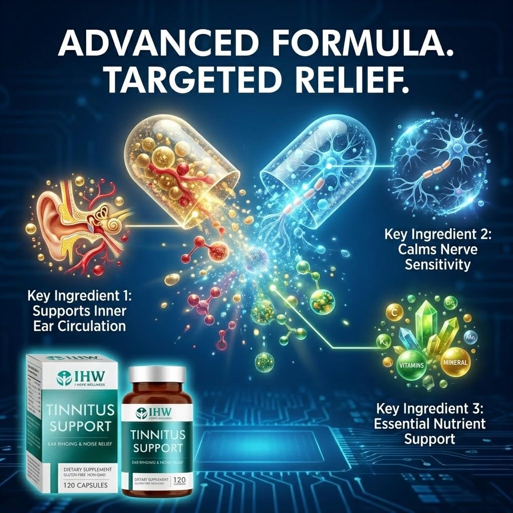 IHW Tinnitus Relief for Ringing Ears, 1200mg Tinnitus Relief Supplement, 120 Capsules, with Vitamin B Complex & C, Reduces Ringing in Ears, Promotes Hearing Wellness & Comfort IHW uk supplements
