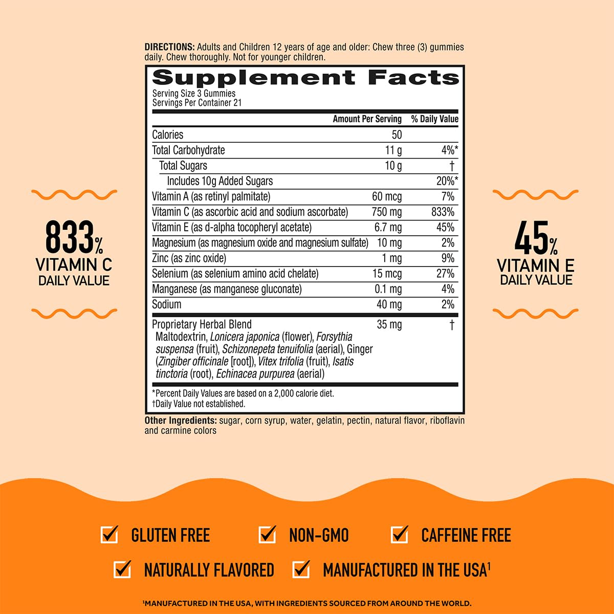 Airborne 750mg Vitamin C Immune Support Supplement Gummies for Adults, Zesty Orange Flavor, Gluten Free Crafted Blend with Powerful Antioxidants Vitamins A C & E, 63 Gummies (3 Pack) Airborne uk supplements