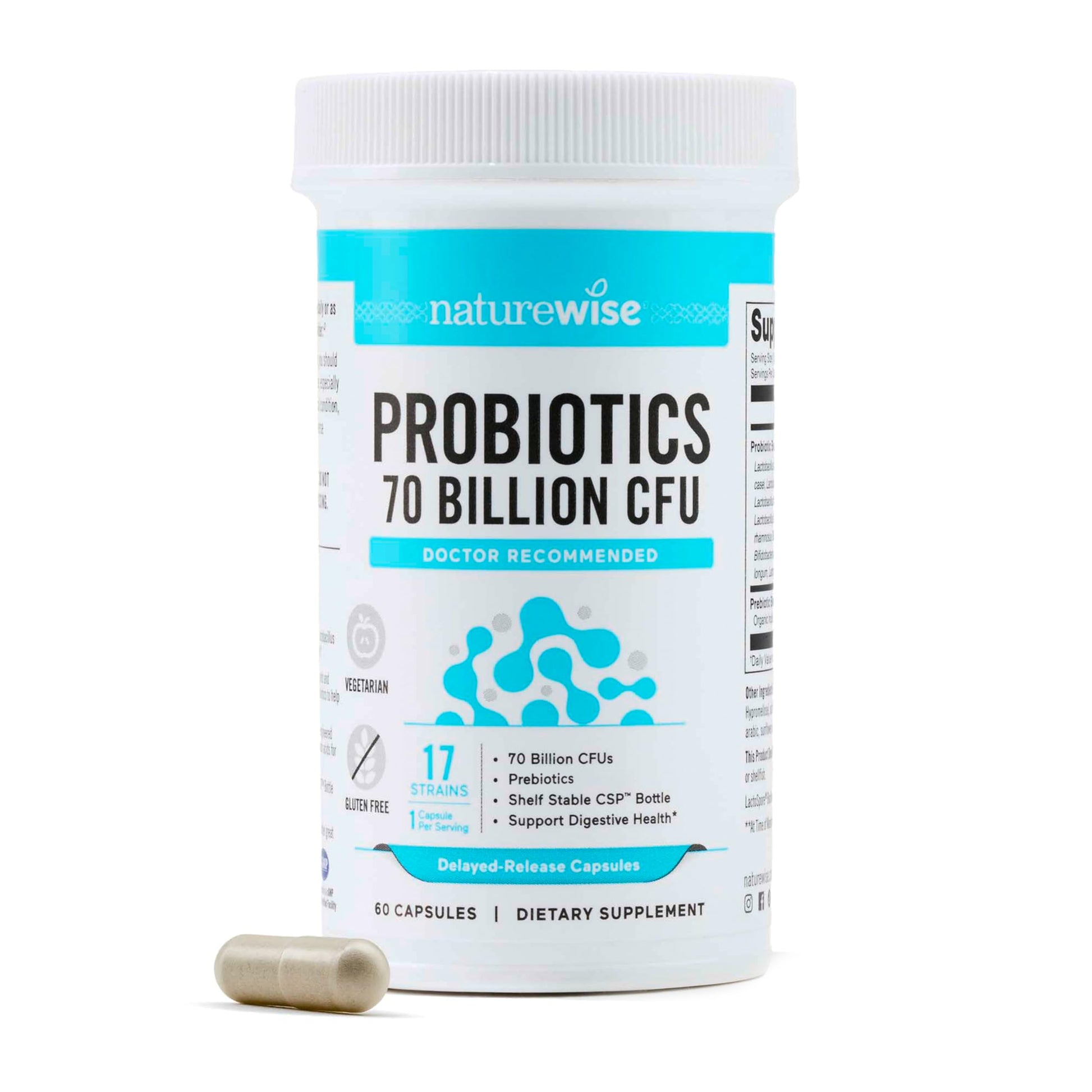 NatureWise Probiotics 70 Billion CFU - 17 Strains + Organic Prebiotics - Immune, Digestive & Gut Health Support for Women & Men - Vegetarian, Gluten-Free, Non-GMO - 60 Capsules[2-Month Supply] NatureWise uk supplements