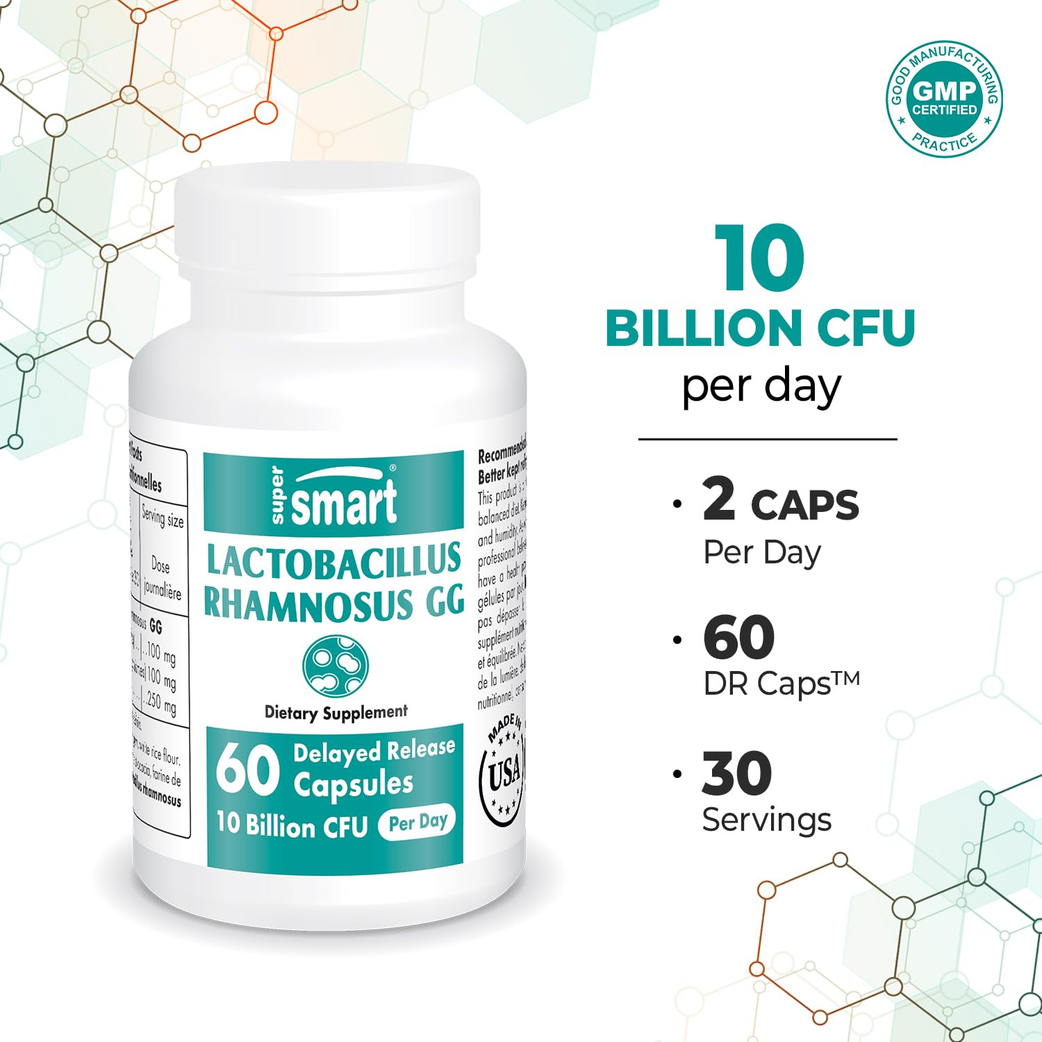 Supersmart - Lactobacillus Rhamnosus GG 10 Billion CFU per Day (LGG Probiotic Supersmart uk supplements